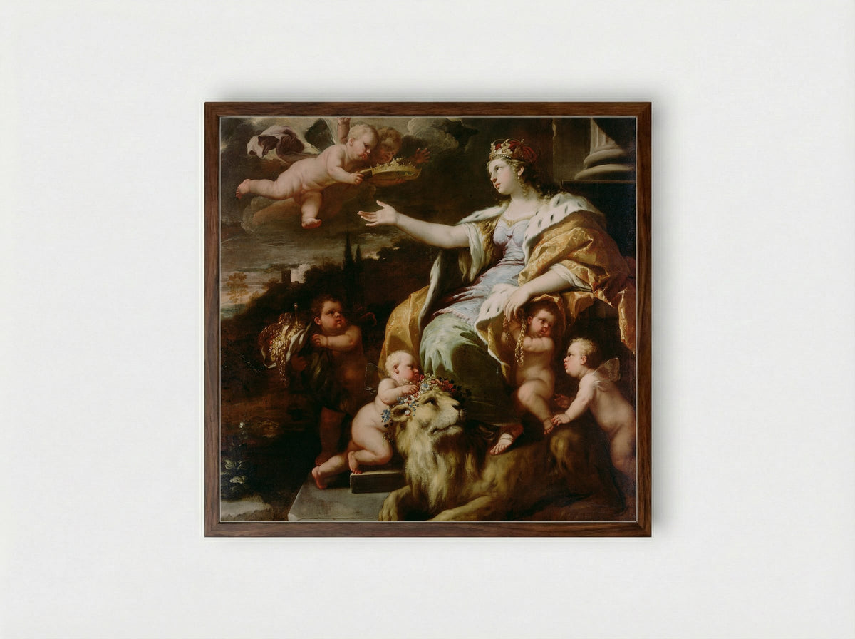 Allegory of Magnanimity - Luca Giordano - Framed Print Dark Wood