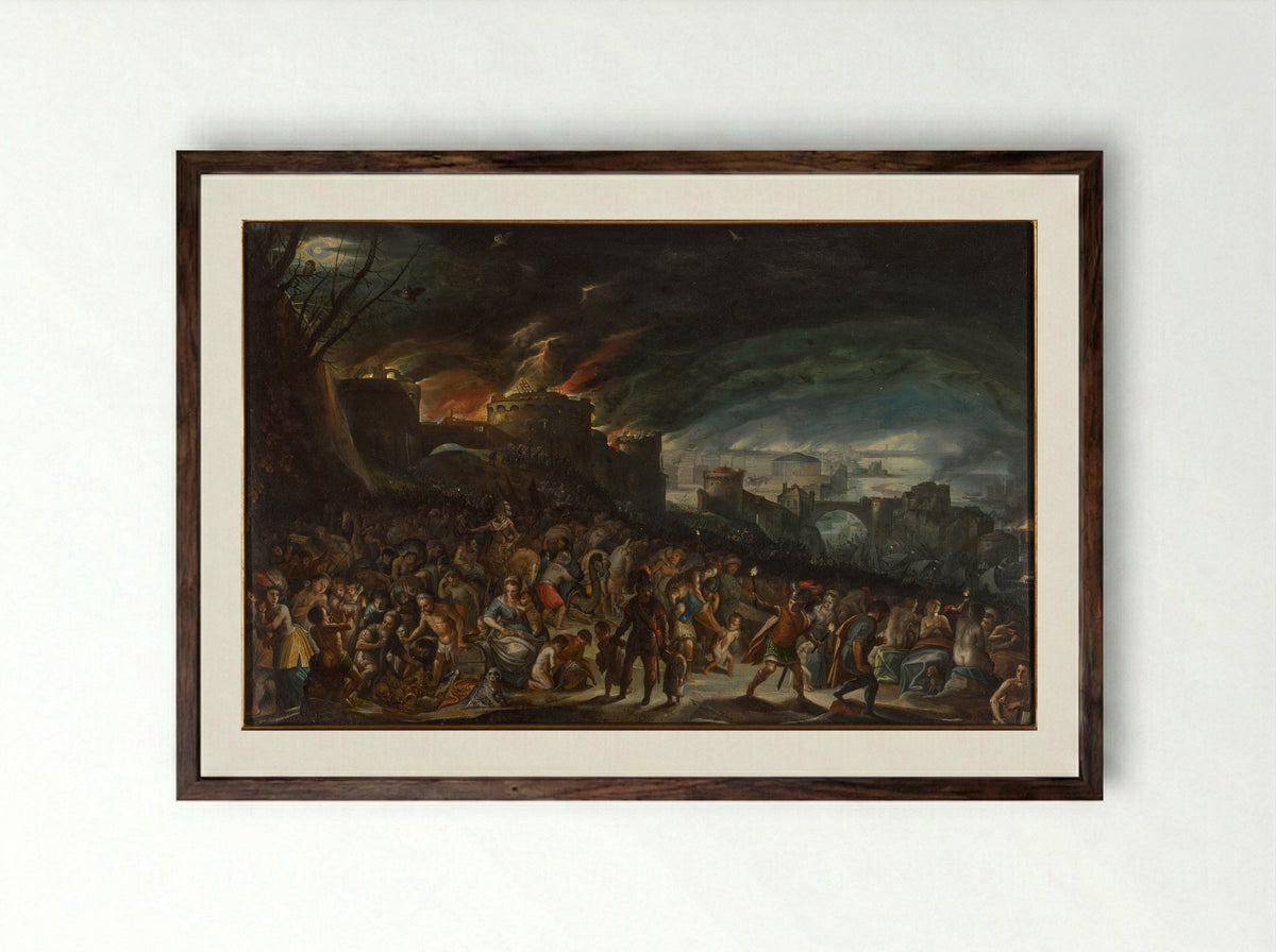 Allegory of Secular and Spiritual Abuses - Gillis Mostaert (I) - Framed Print Dark Wood