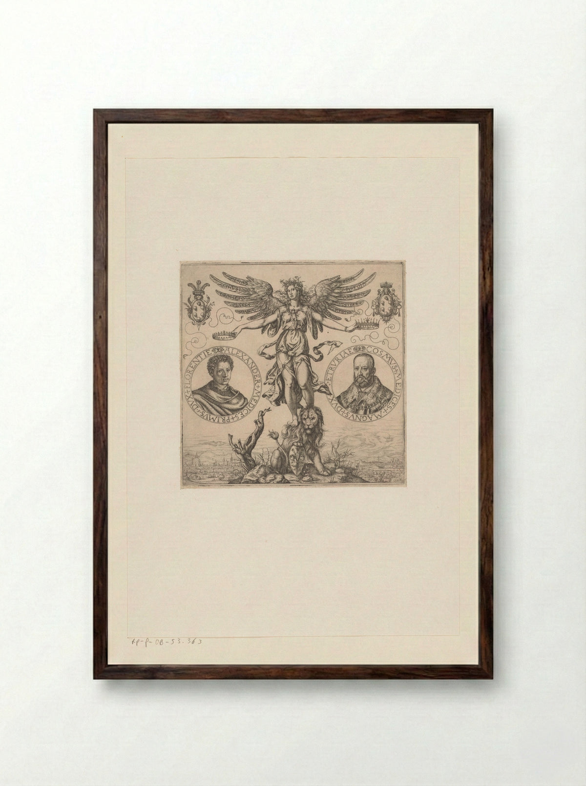 Allegory of Tuscany and Florence - Melchior Meier - Framed Print Dark Wood