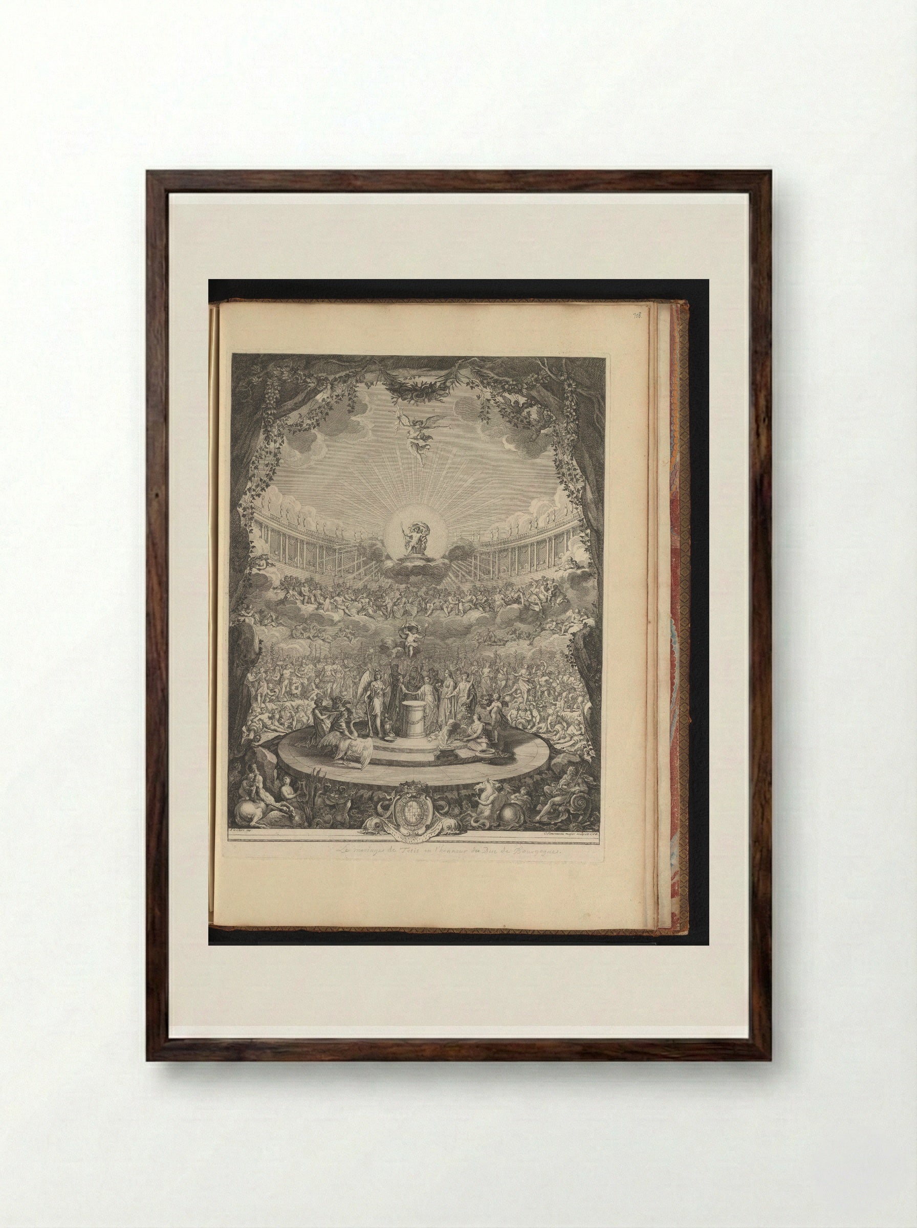 Allegory of the Marriage of Louis, Duke of Burgundy and Marie Adélaïde of Savoy - Gérard Audran - Framed Print Dark Wood
