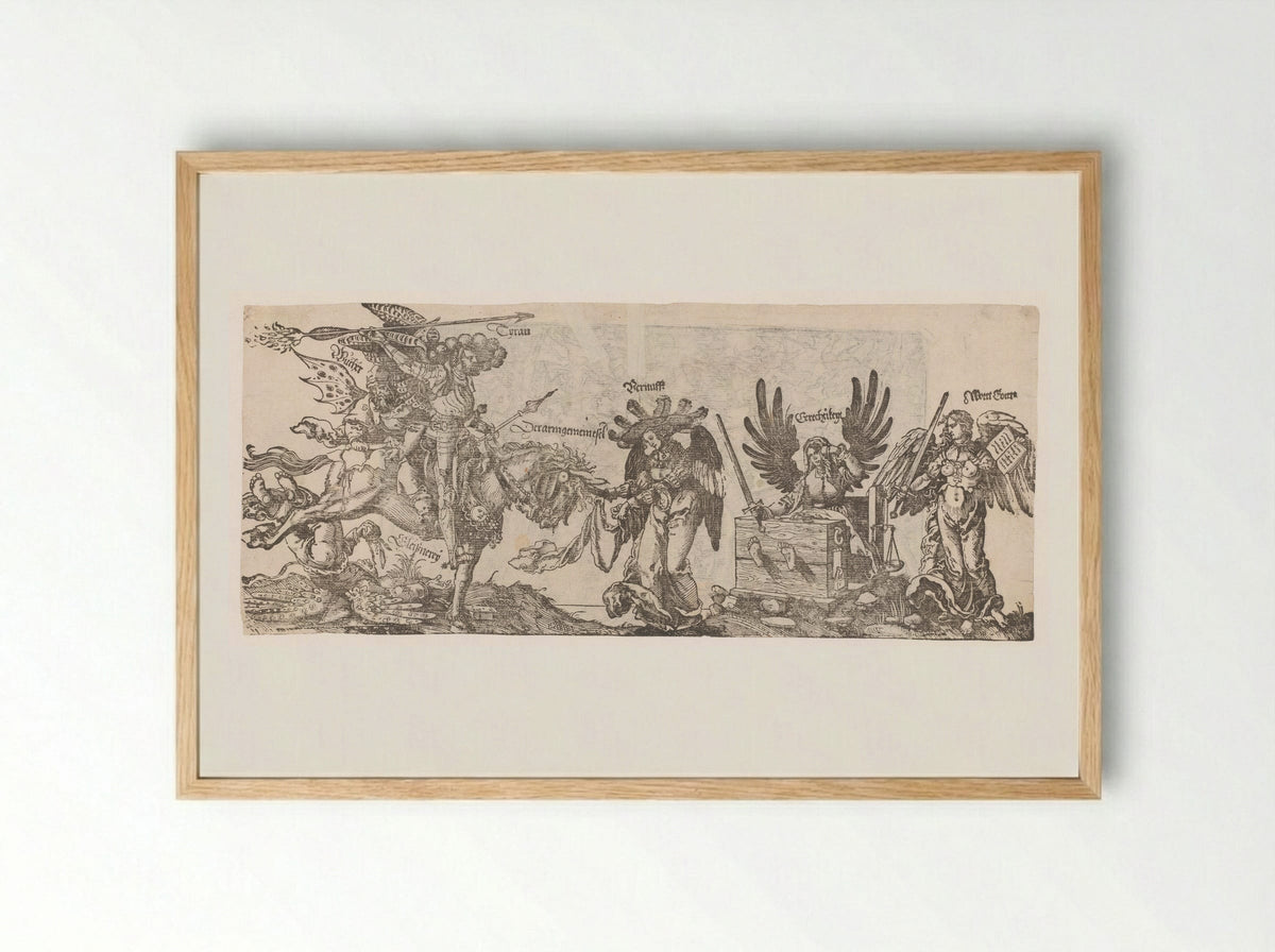 Allegory of the Struggle between Tyranny, Usury, and Hypocrisy against Reason, Justice, and the Word of God - Peter Flötner - Framed Print Wood