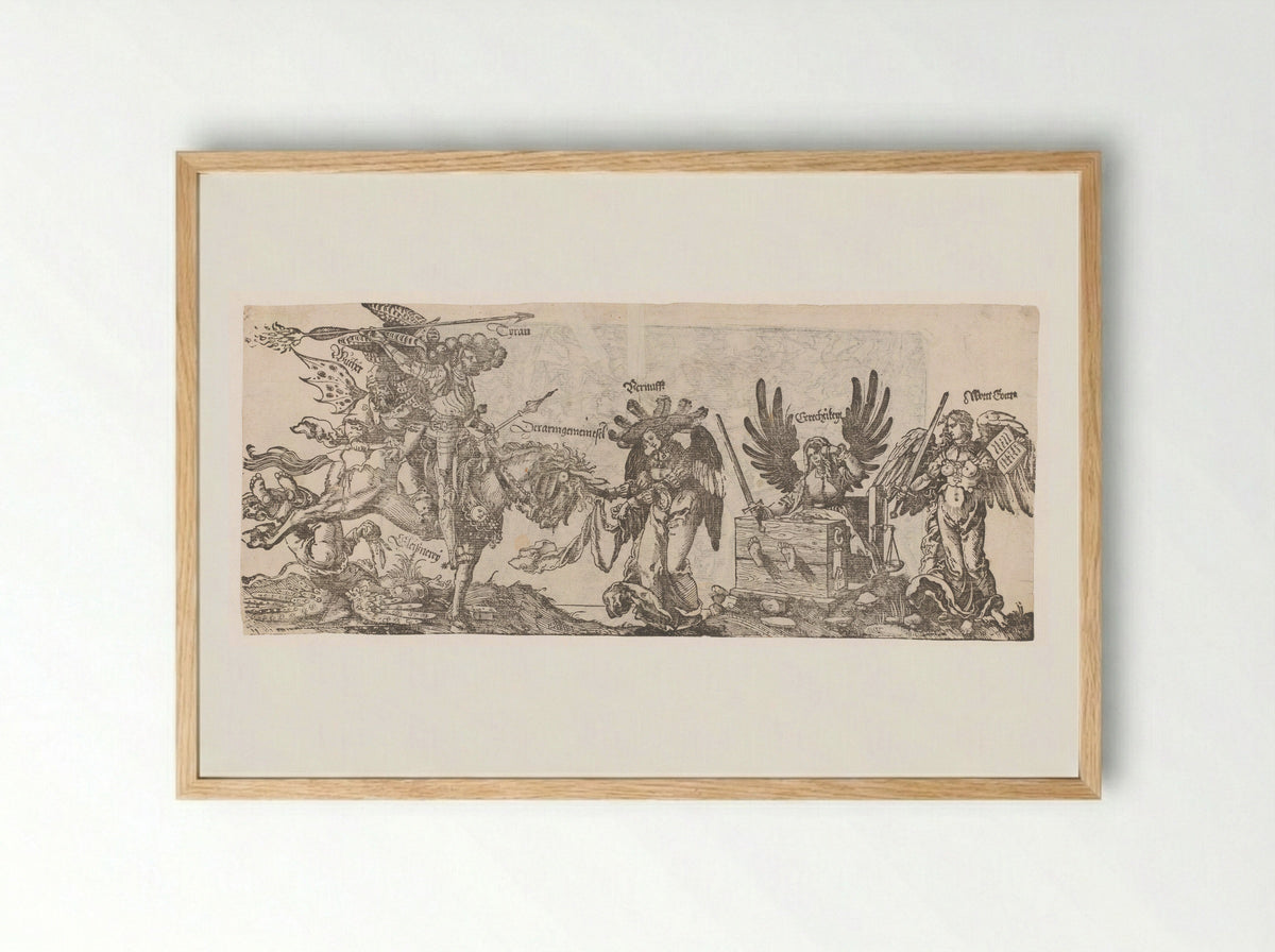 Allegory of the Struggle between Tyranny, Usury, and Hypocrisy against Reason, Justice, and the Word of God - Peter Flötner - Framed Print Wood