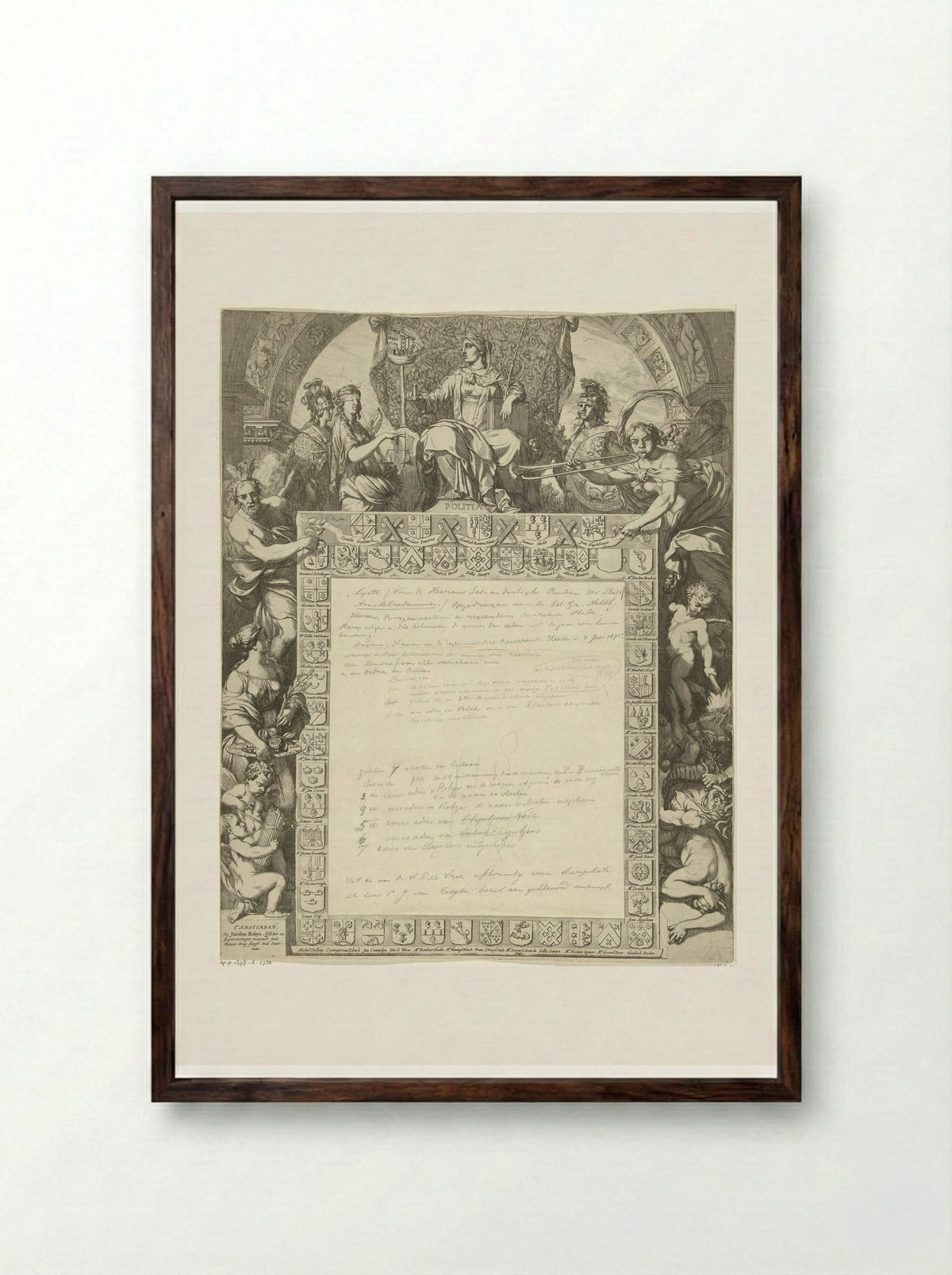 Allegory on the Government of the City of Amsterdam - Gerard de Lairesse - Framed Print Dark Wood