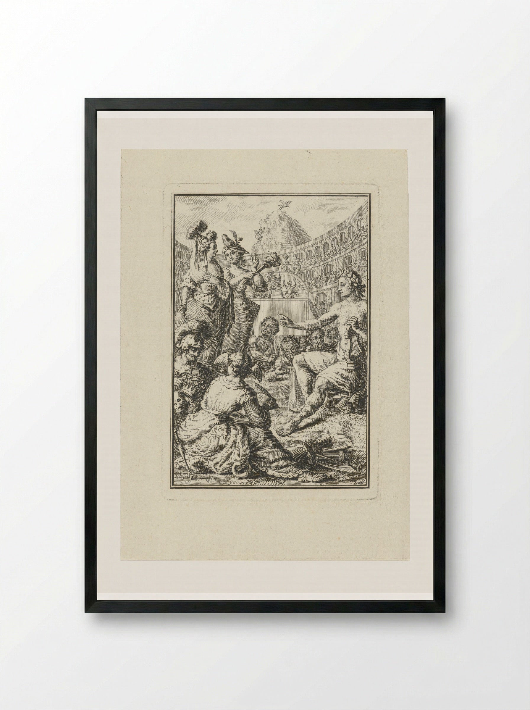 Allegory with Apollo, Muses and Artists in an Amphitheatre - Abraham Delfos - Framed Print Black