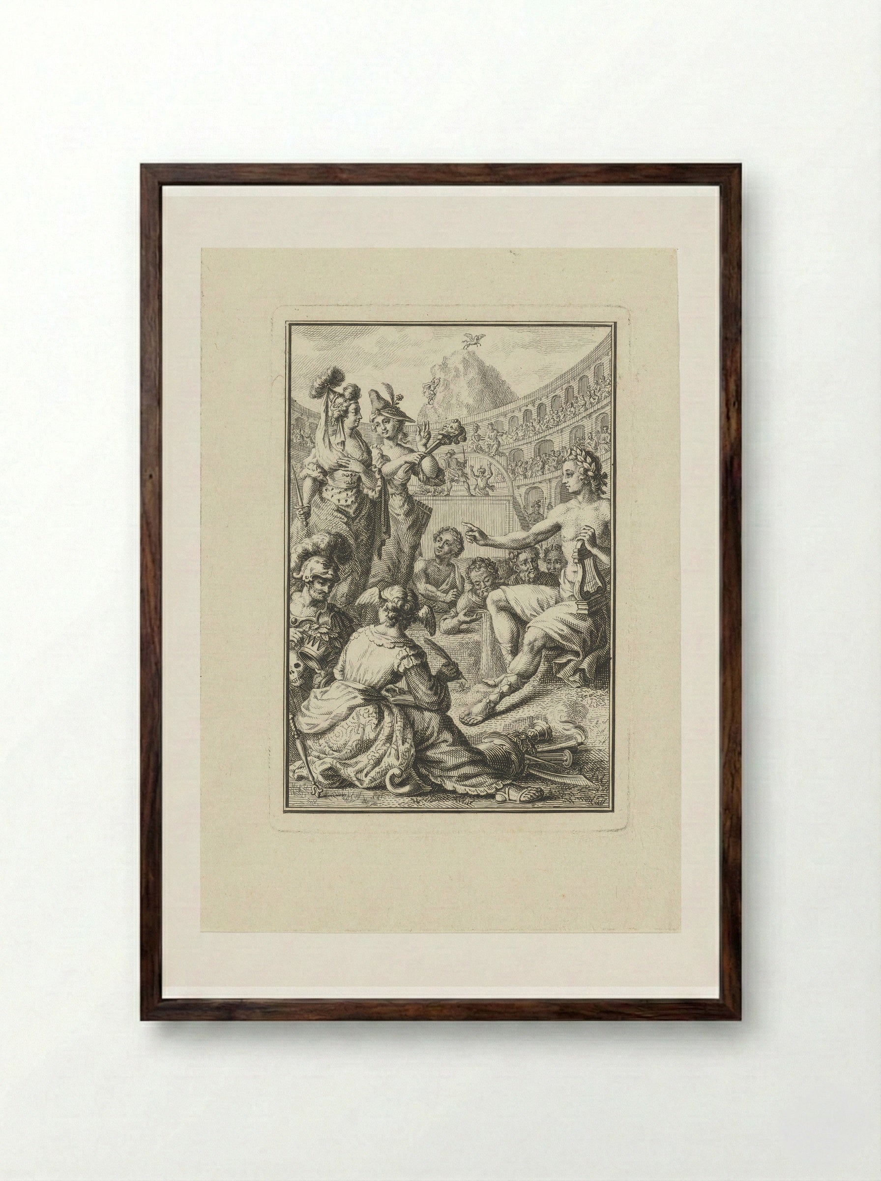 Allegory with Apollo, Muses and Artists in an Amphitheatre - Abraham Delfos - Framed Print Dark Wood