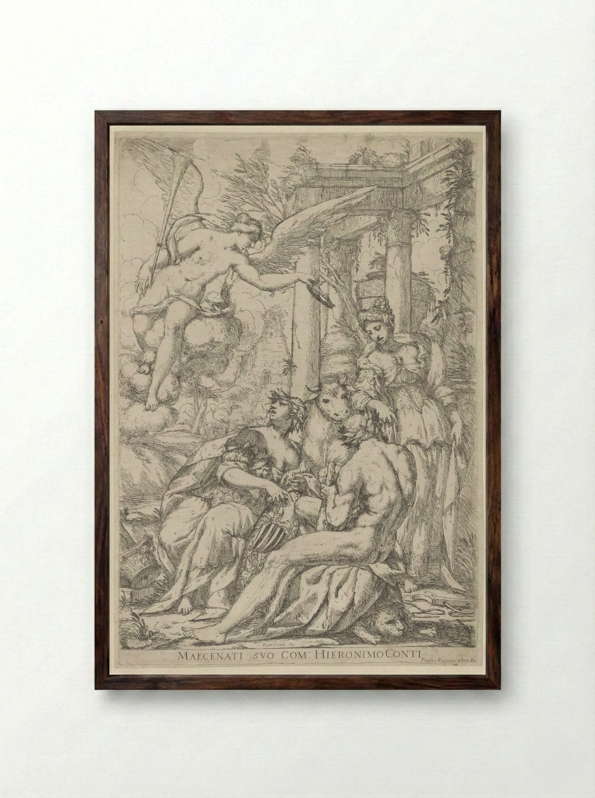 Allegory with Fame, Hercules and Europa - Giuseppe Diamantini - Framed Print Dark Wood