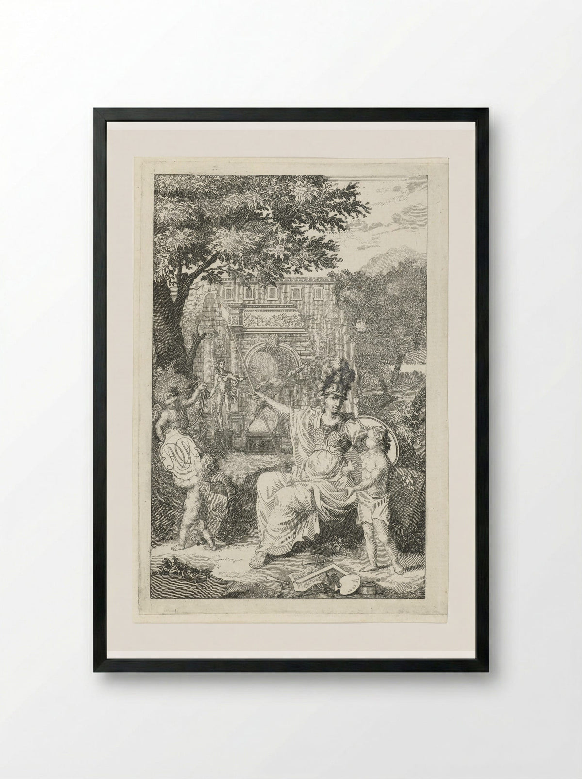 Allegory with Minerva as Patroness of the Arts - Abraham Delfos - Framed Print Black
