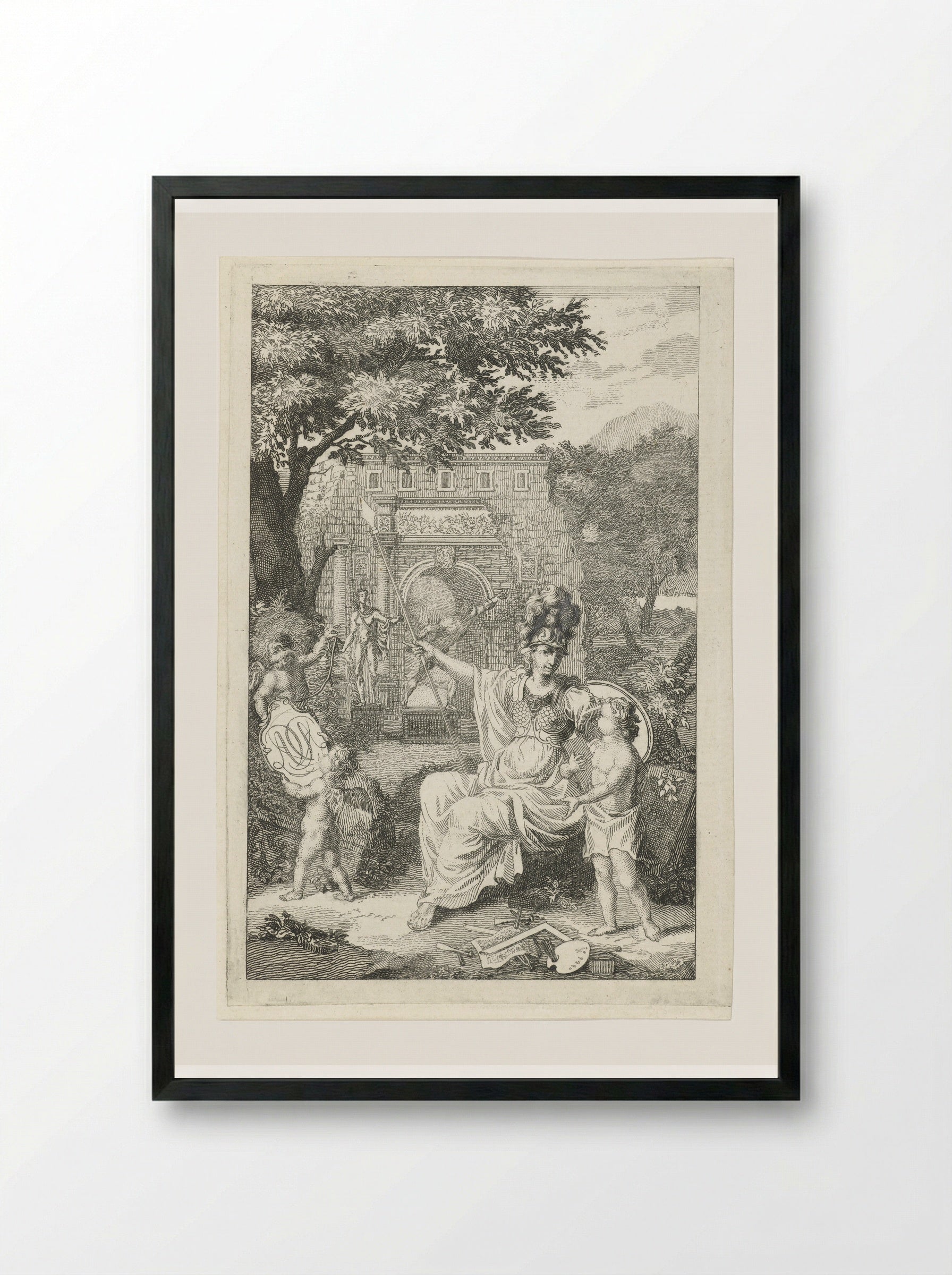 Allegory with Minerva as Patroness of the Arts - Abraham Delfos - Framed Print Black
