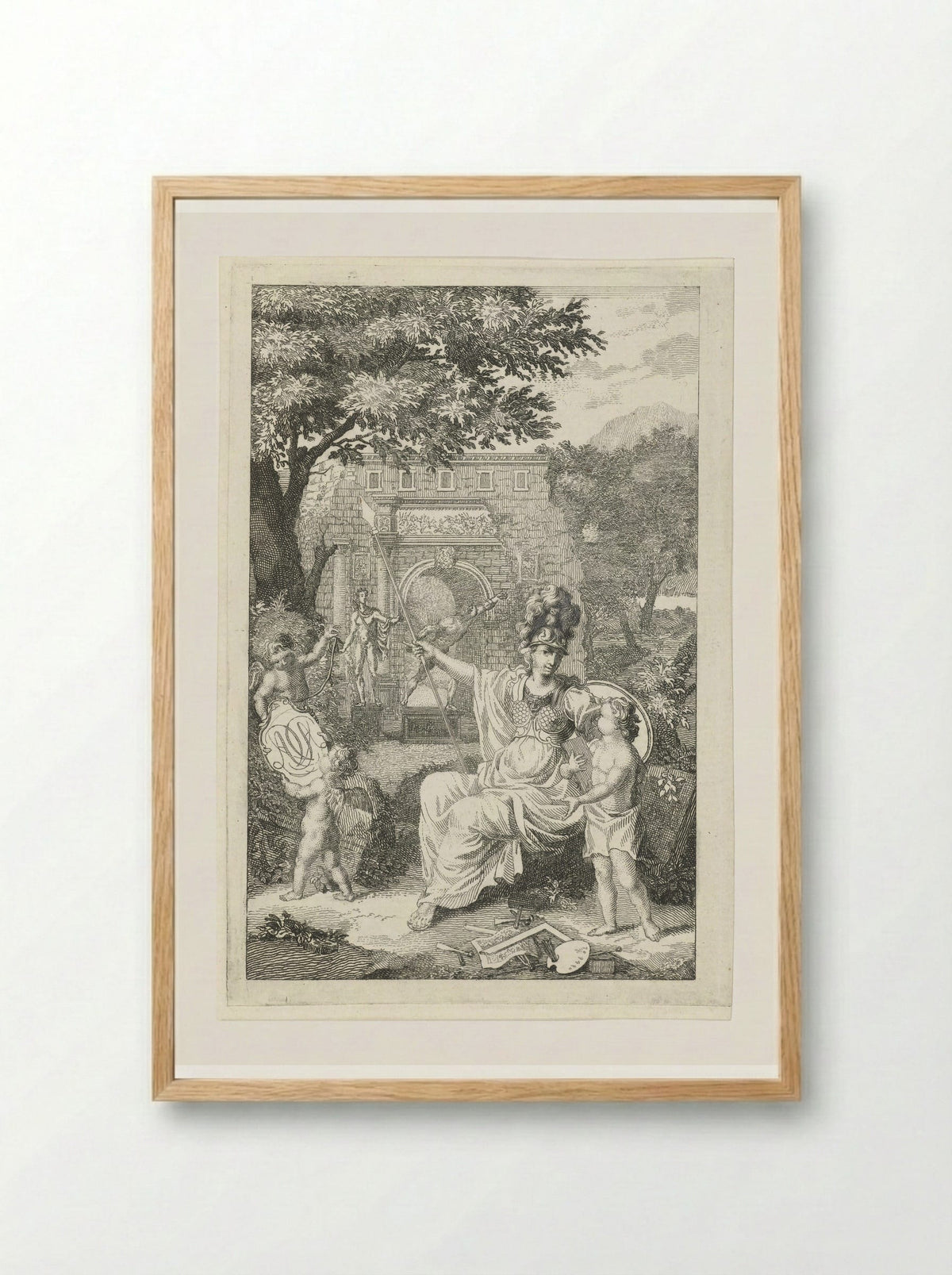 Allegory with Minerva as Patroness of the Arts - Abraham Delfos - Framed Print Wood