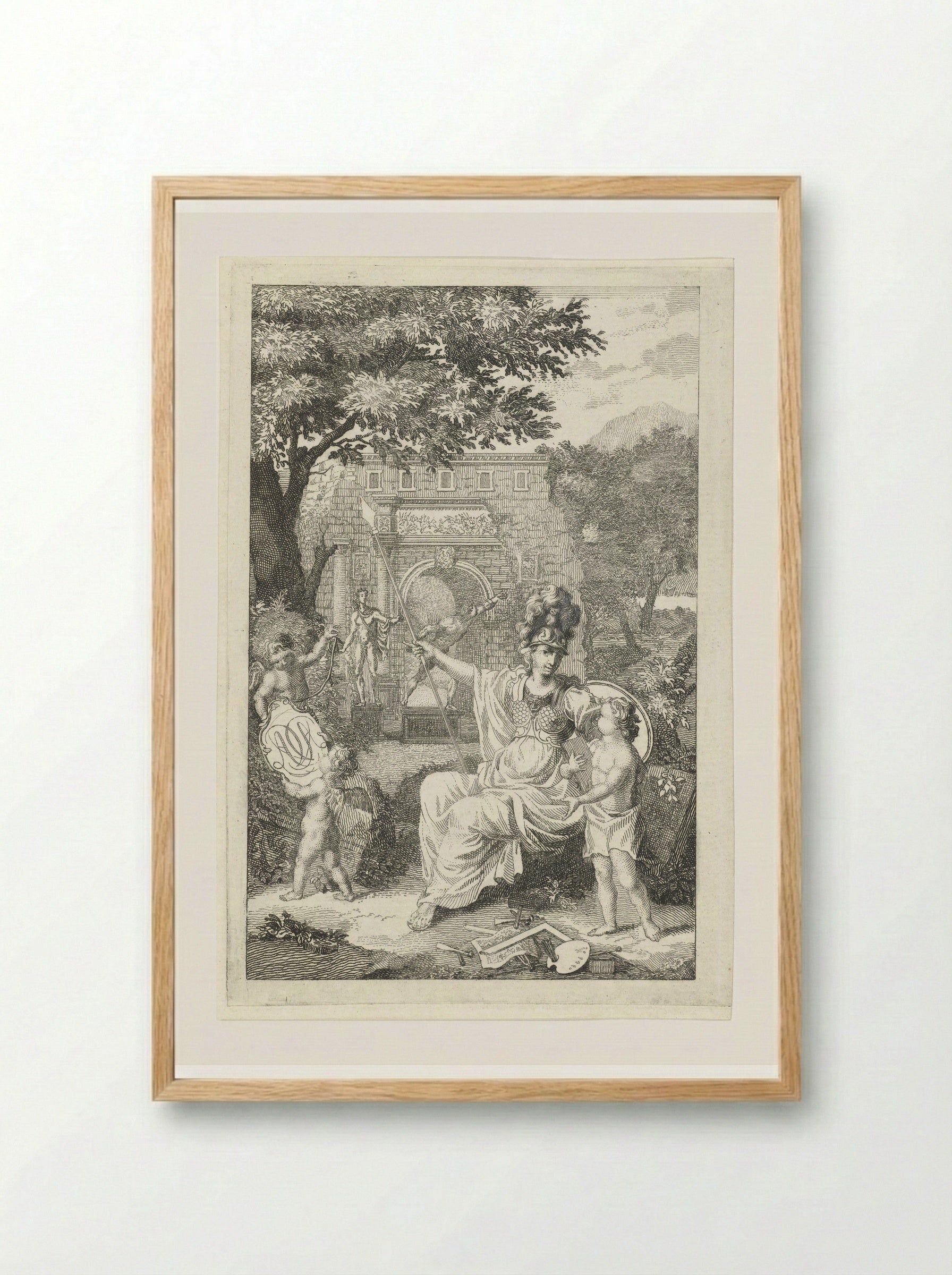 Allegory with Minerva as Patroness of the Arts - Abraham Delfos - Framed Print Wood