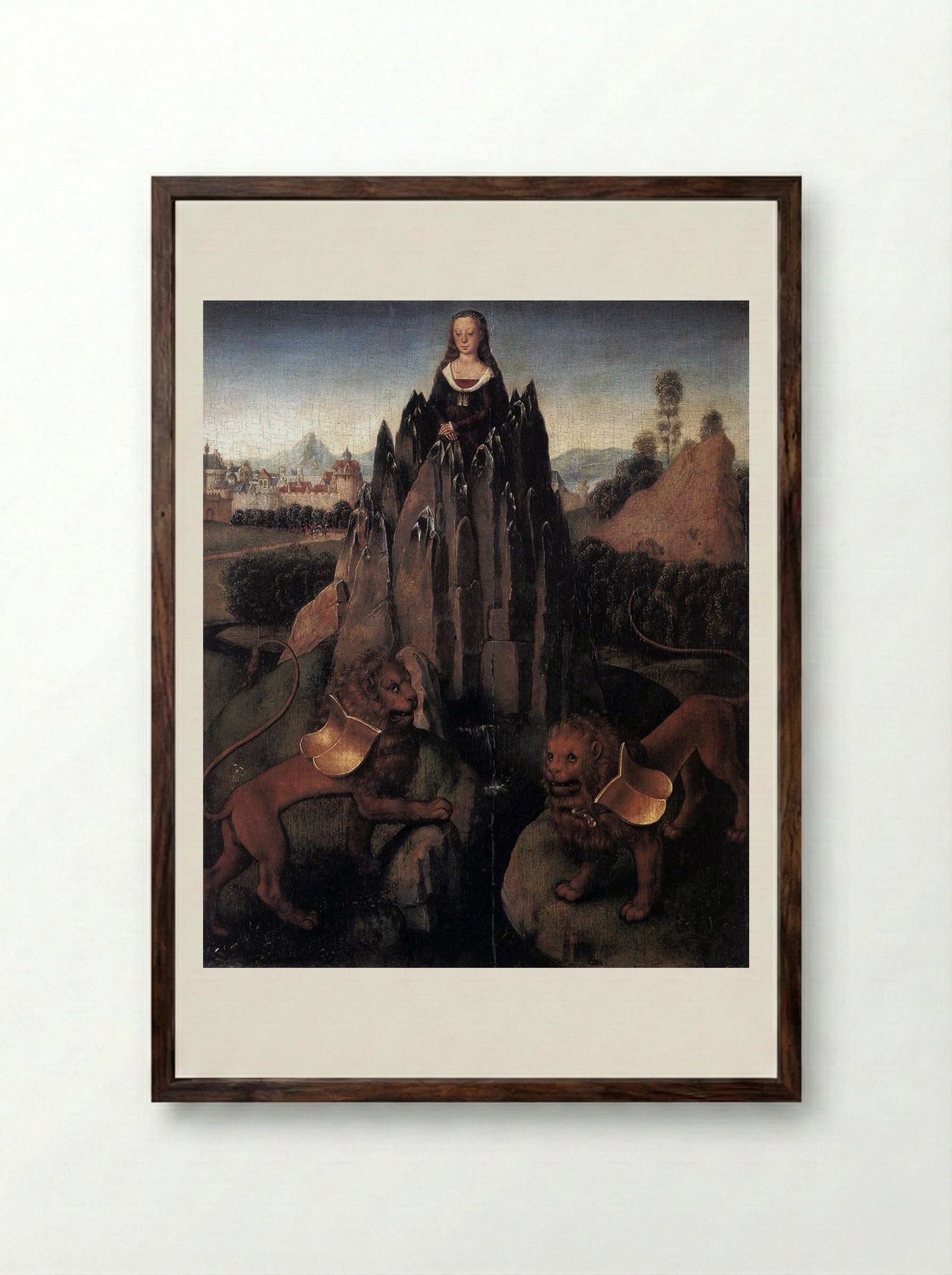 Allegory with a Virgin - Hans Memling - Framed Print Dark Wood