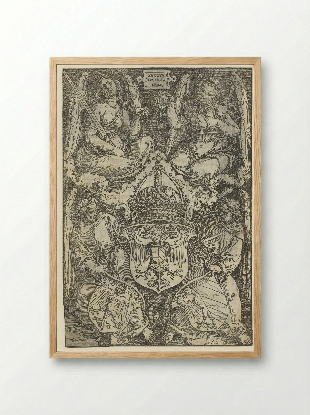 Allegory with the Imperial Coat of Arms - Albrecht Dürer - Framed Print Wood