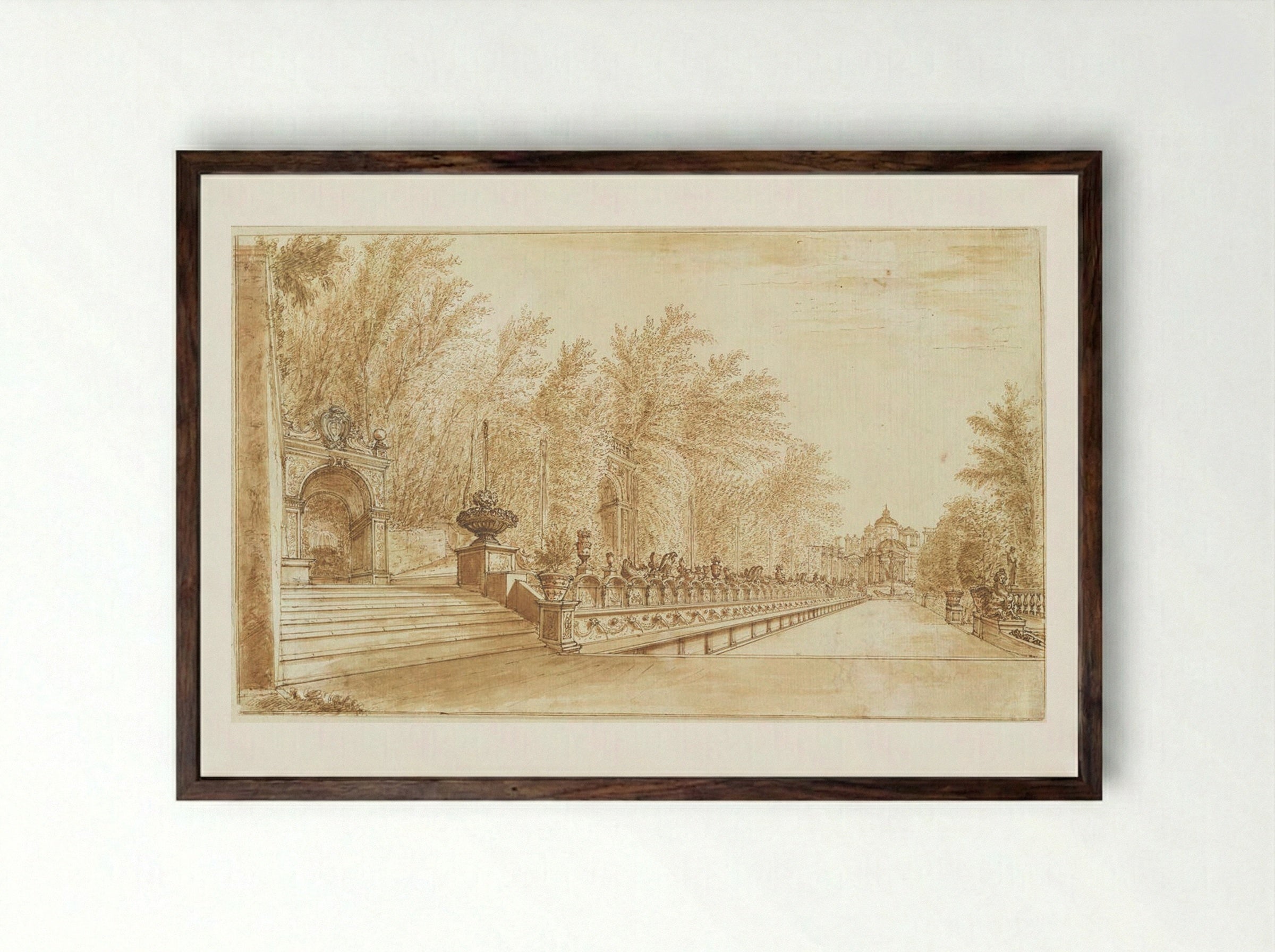 Alley of the Hundred Fountains, Villa d'Este, Tivoli - Israël Silvestre - Framed Print Dark Wood