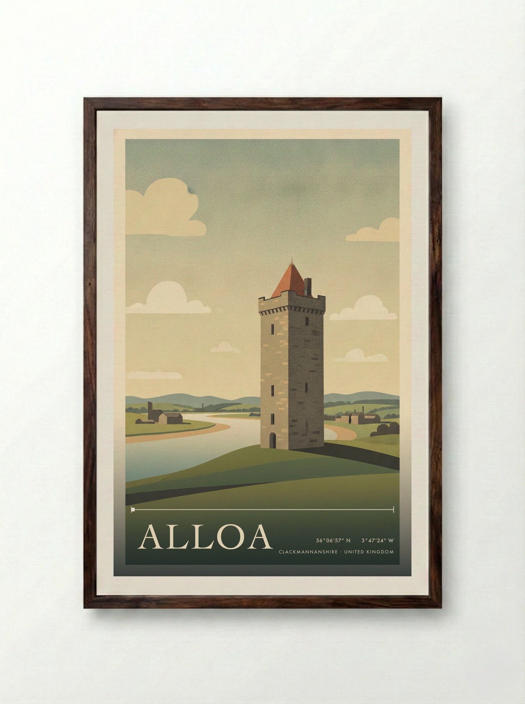 Alloa Clackmannanshire United Kingdom Travel Poster - Framed Print Dark Wood