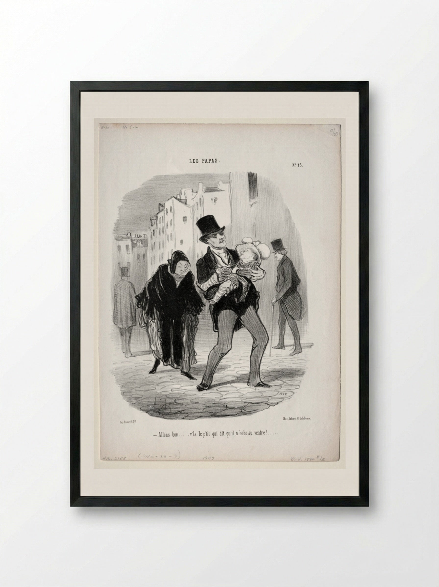 Allons bon... v'la le p'tit qui dit qu'il a bobo au ventre! - Honoré Daumier - Framed Print Black