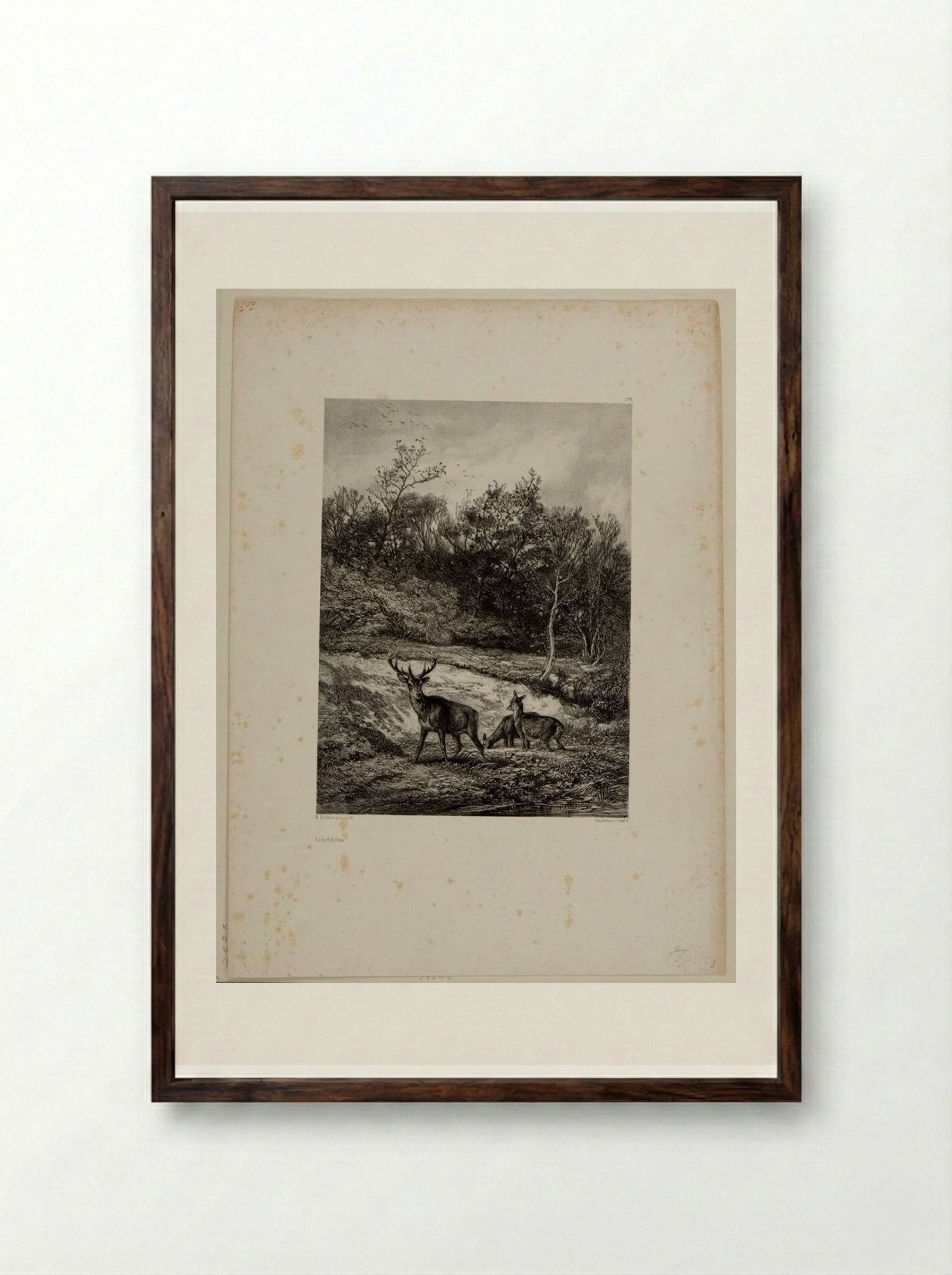 Along the Water - Karl Bodmer - Framed Print Dark Wood