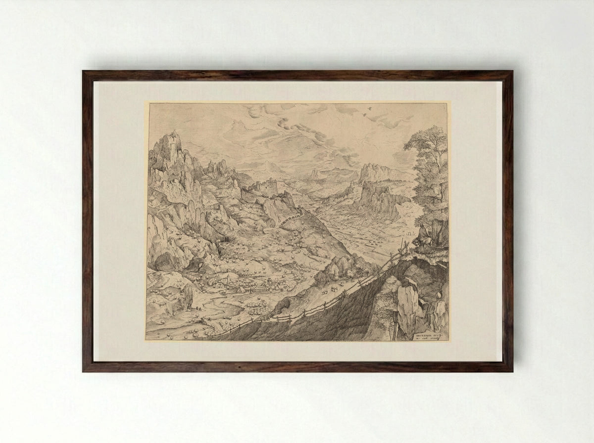 Alpine Landscape - Pieter Bruegel the Elder - Framed Print Dark Wood