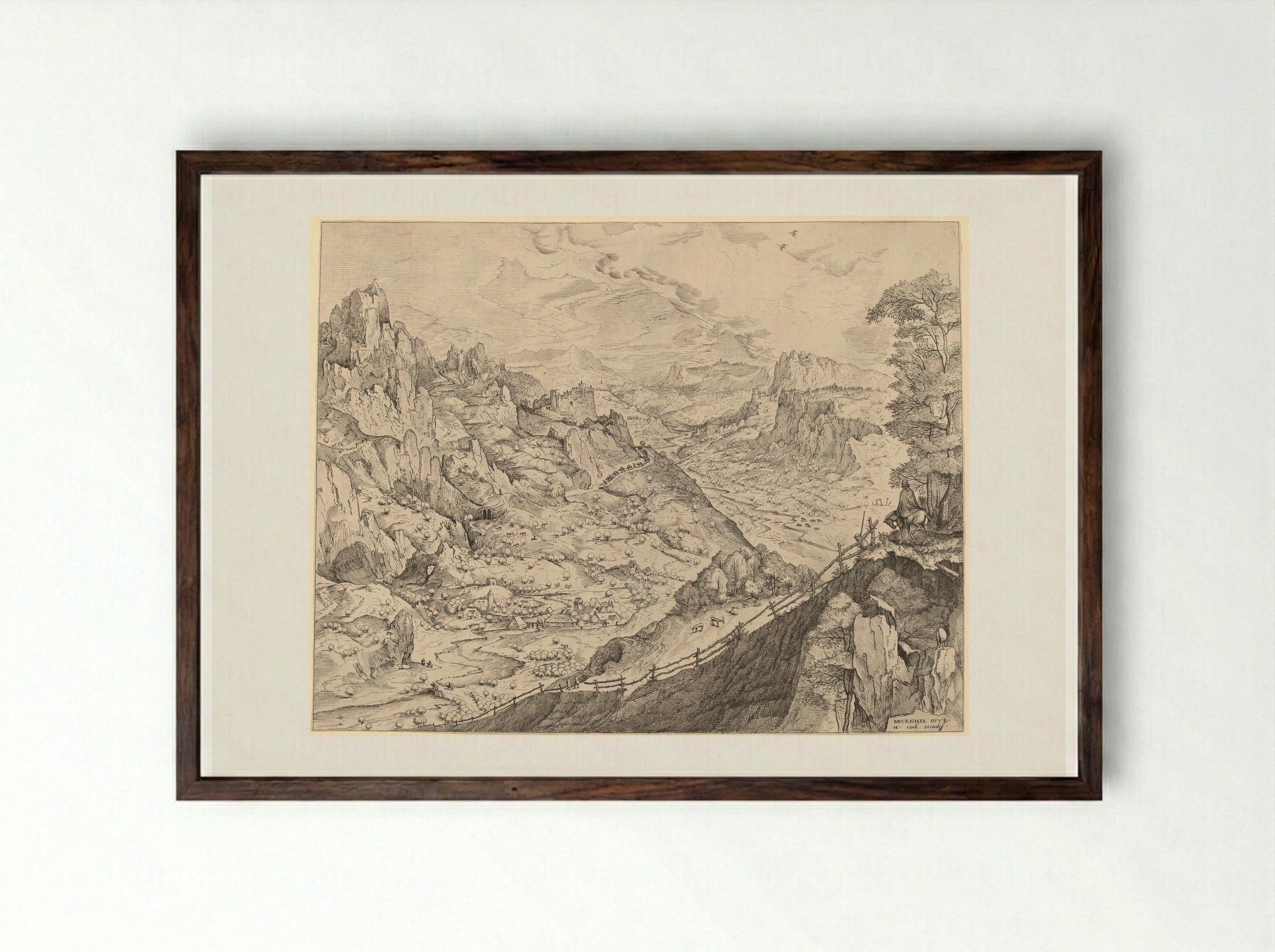 Alpine Landscape - Pieter Bruegel the Elder - Framed Print Dark Wood