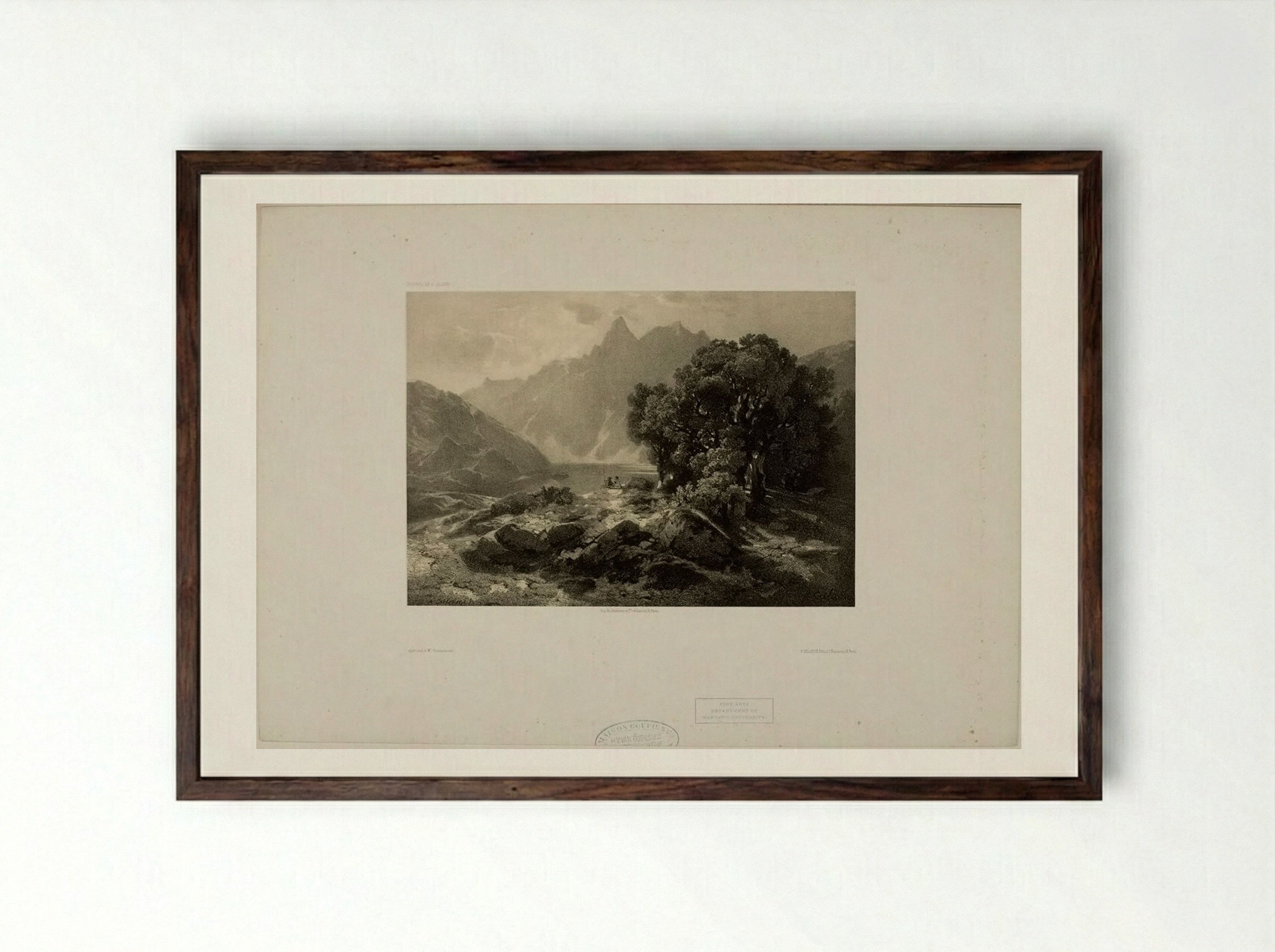 Alpine Scene with Lake and Figures - Alexandre Calame - Framed Print Dark Wood