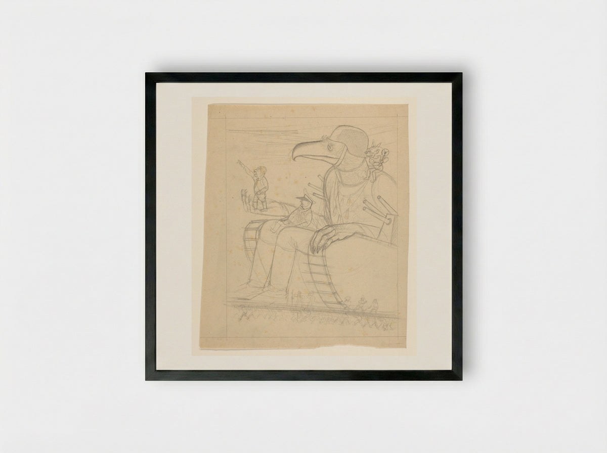 Als soldaat verklede adelaar zit op een tank - Henk Henriët - Framed Print Black