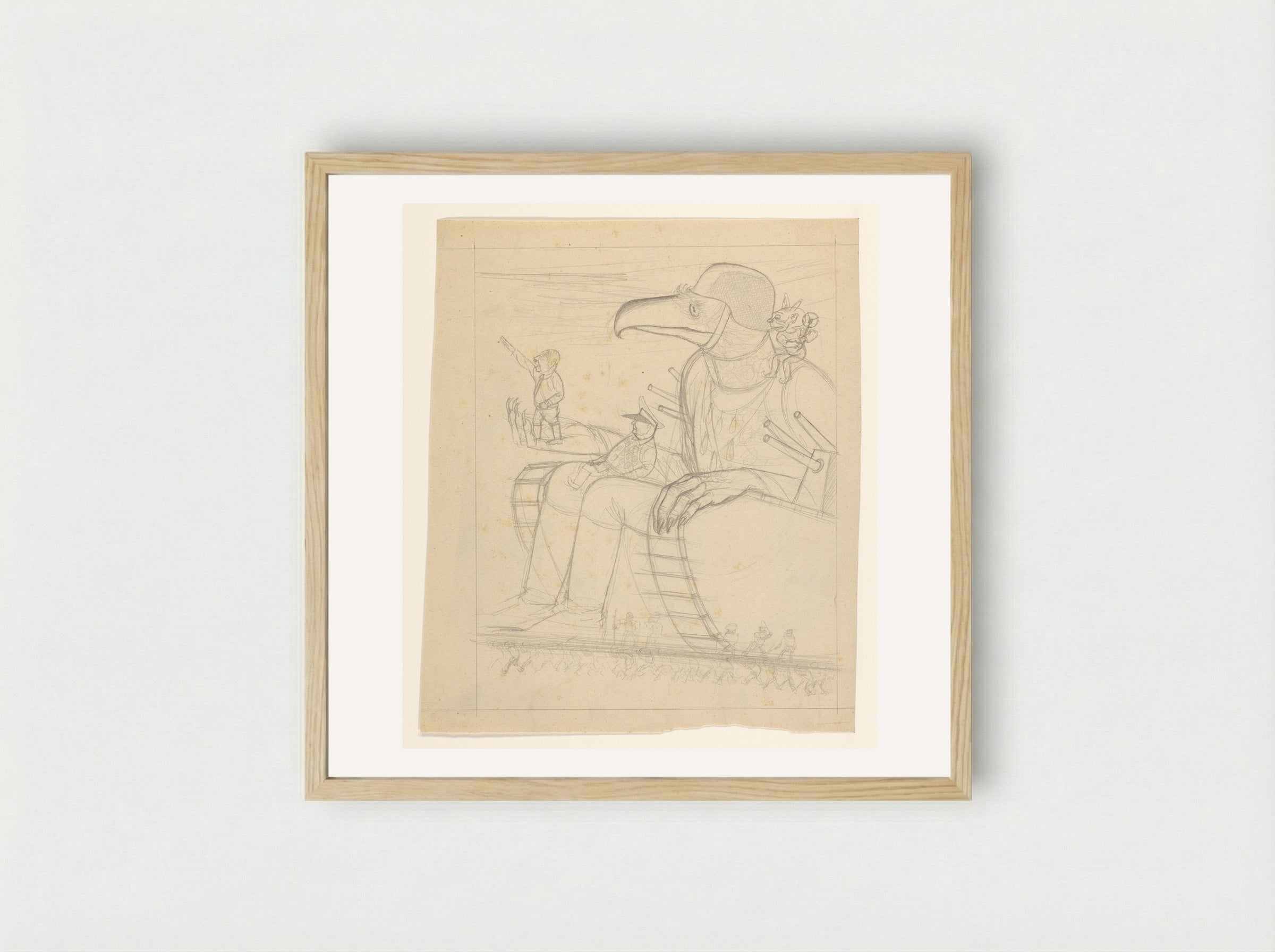 Als soldaat verklede adelaar zit op een tank - Henk Henriët - Framed Print Wood
