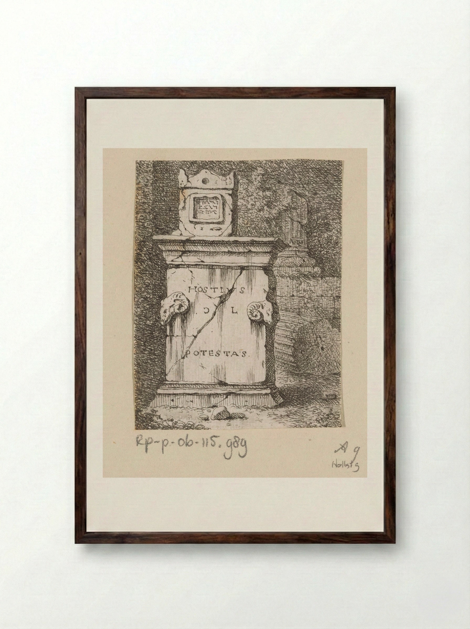 Altar with Two Rams' Heads - Johann Franz Ermels - Framed Print Dark Wood