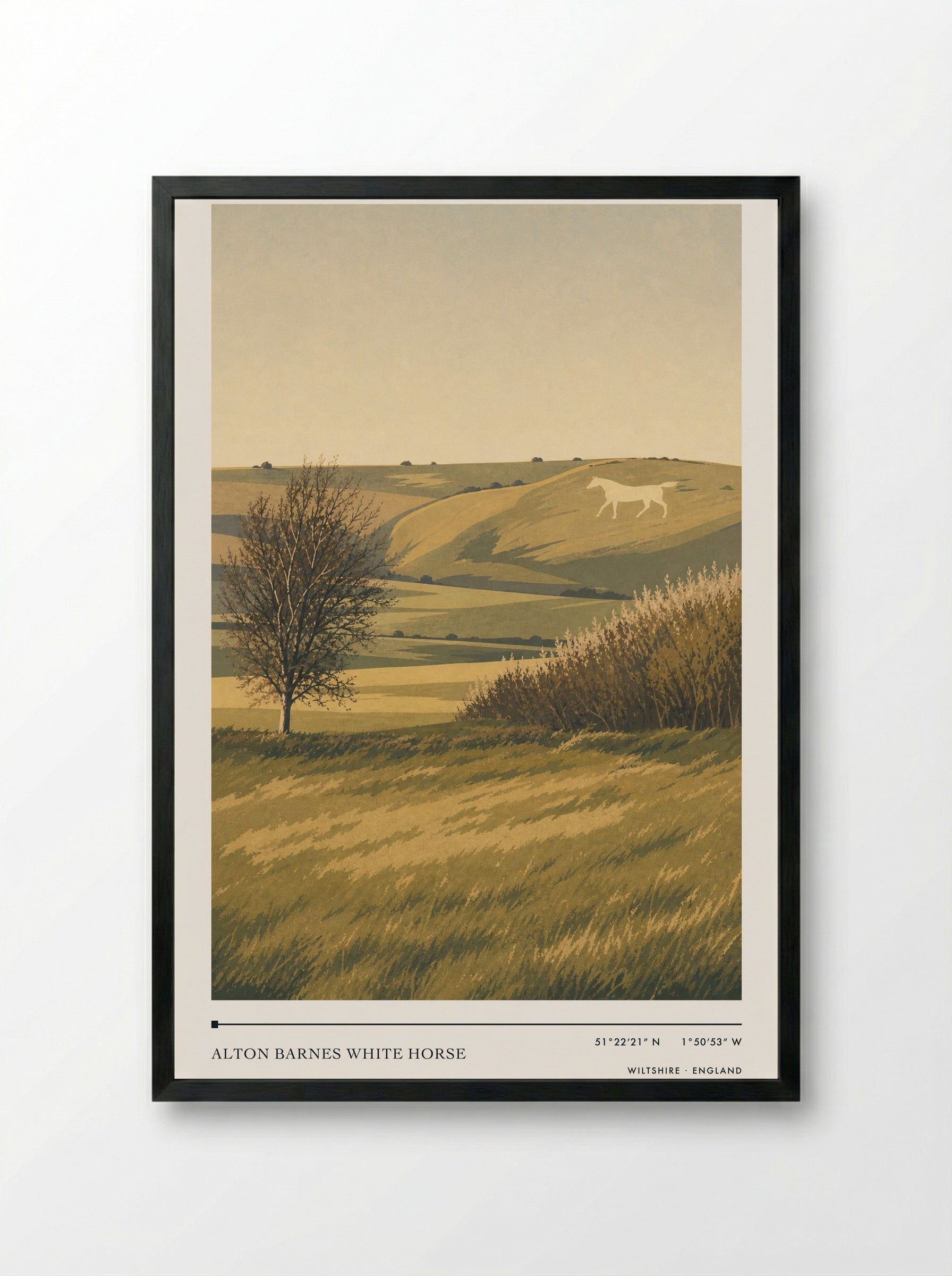 Alton Barnes White Horse Wiltshire England Travel Poster - Framed Print Black
