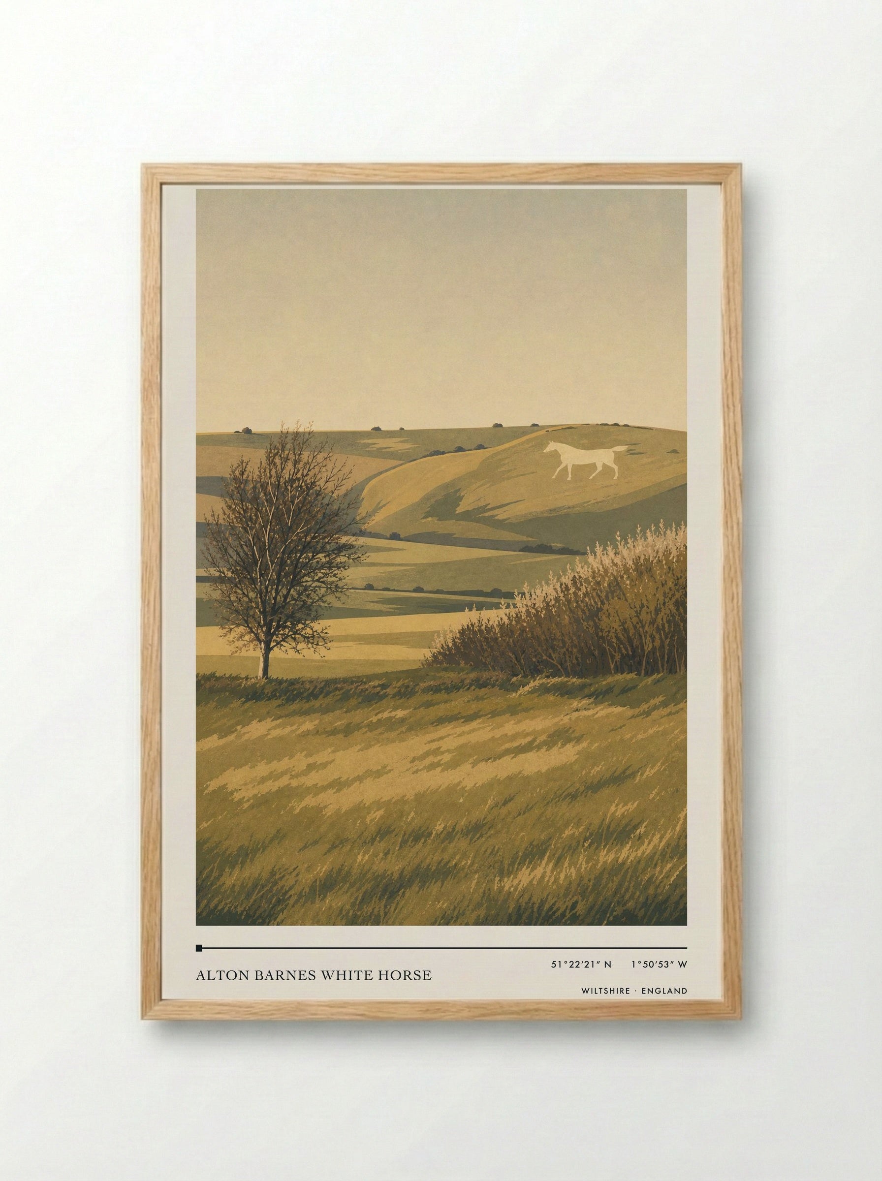 Alton Barnes White Horse Wiltshire England Travel Poster - Framed Print Wood