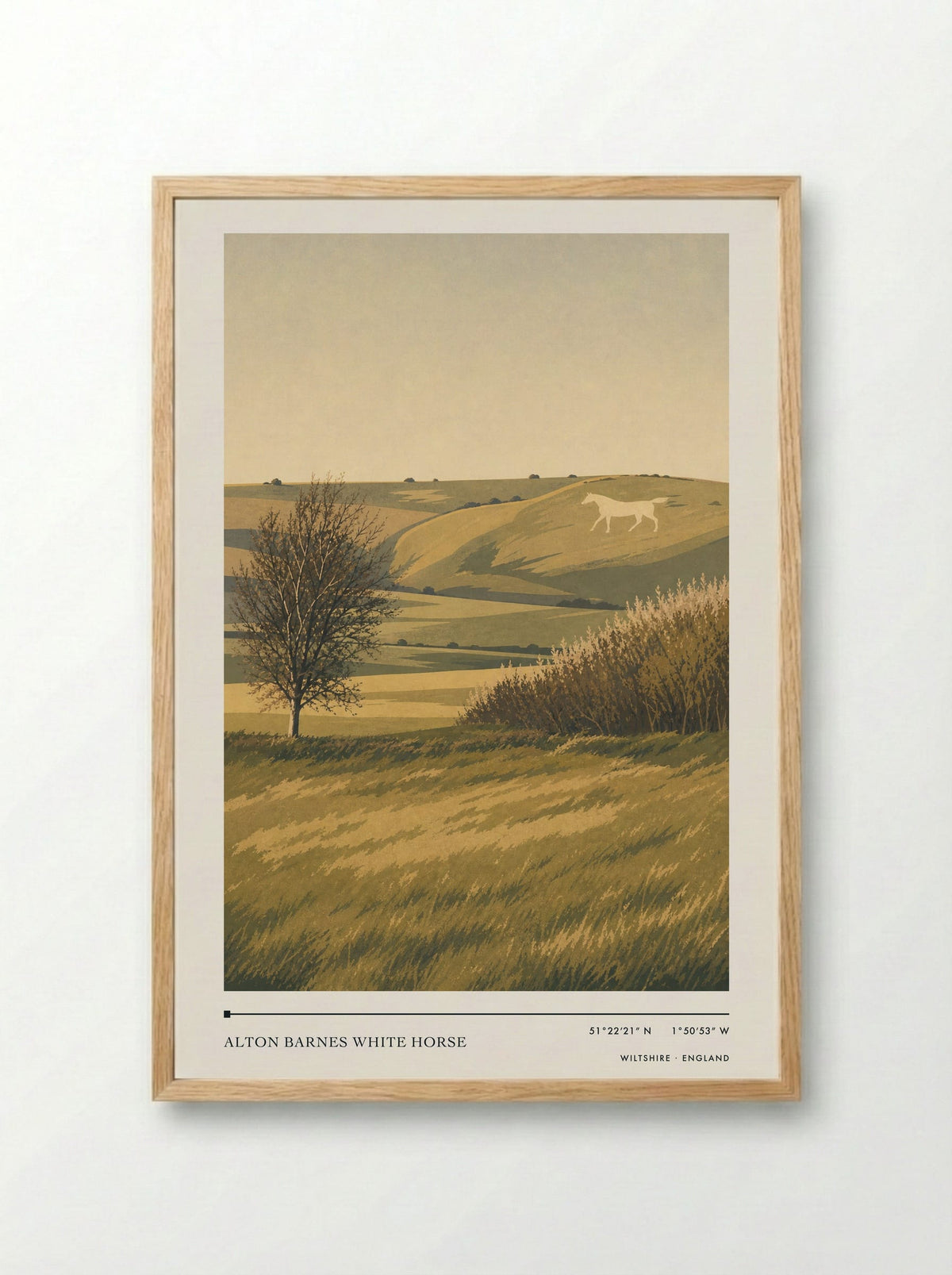 Alton Barnes White Horse Wiltshire England Travel Poster - Framed Print Wood
