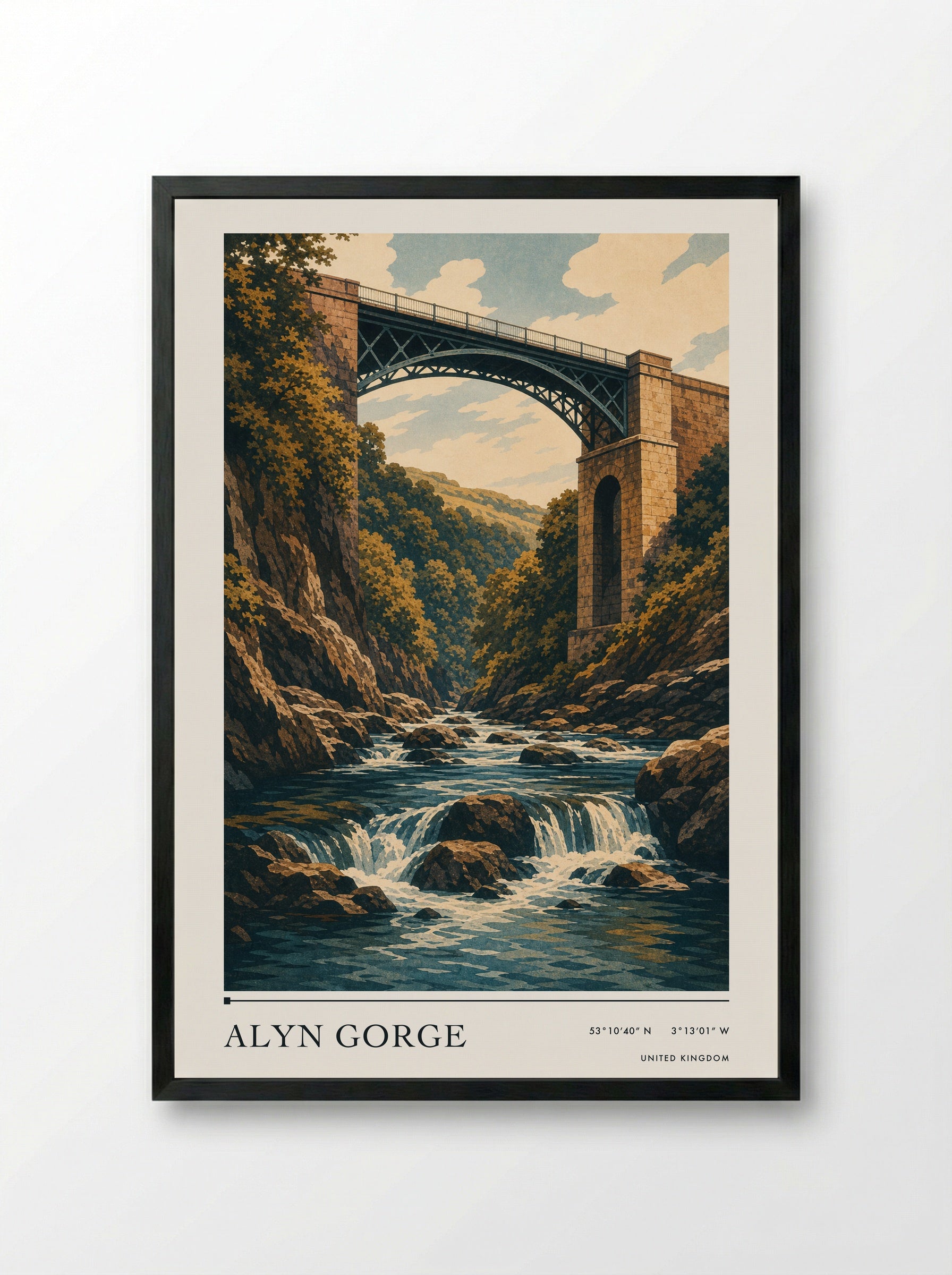 Alyn Gorge United Kingdom Travel Poster - Framed Print Black