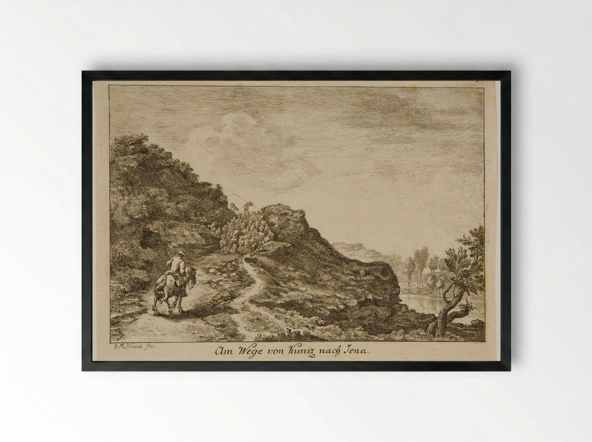 Am Wege von Kuniz nach Jena - Georg Melchior Kraus - Framed Print Black