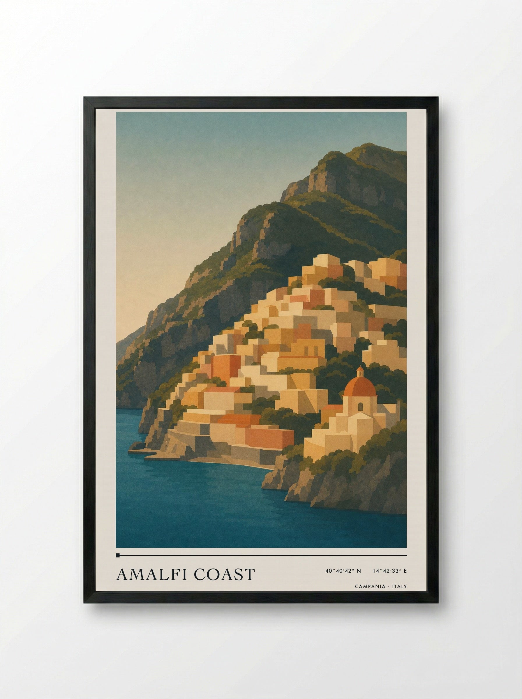Amalfi Coast Travel Poster Artwork - Framed Print Black