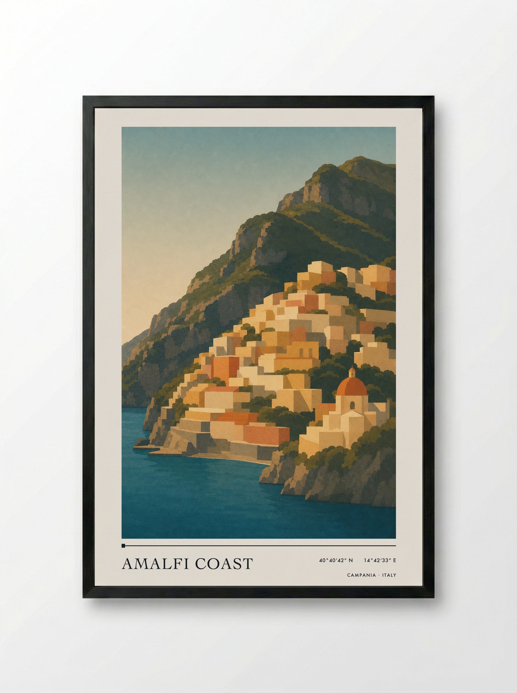 Amalfi Coast Travel Poster Artwork - Framed Print Black