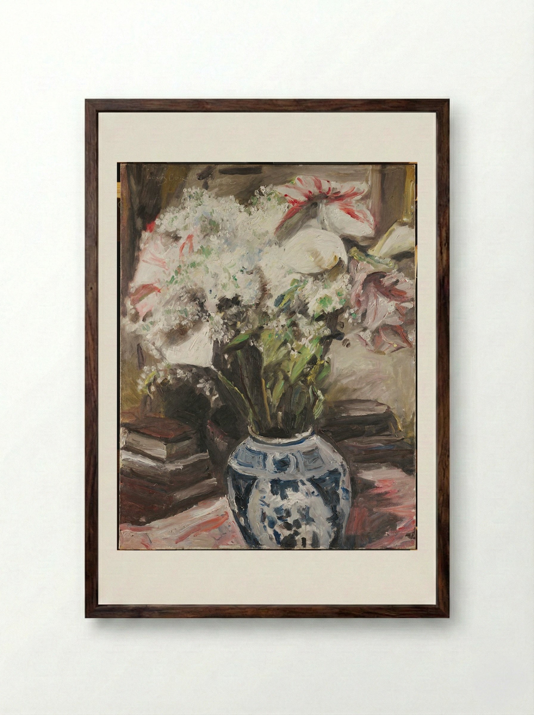 Amaryllis, Calla Lilies, and Lilacs - Lovis Corinth - Framed Print Dark Wood