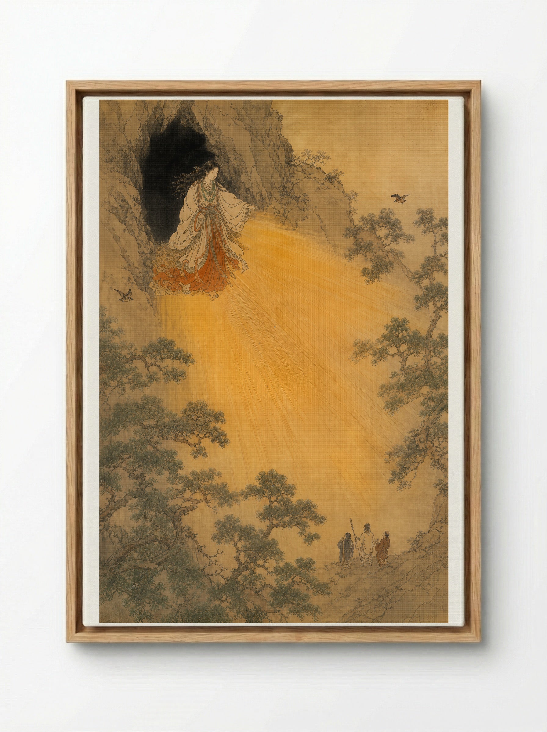 Amaterasu and the Rock-Cave: Light Returns to the World - Framed Canvas Wood