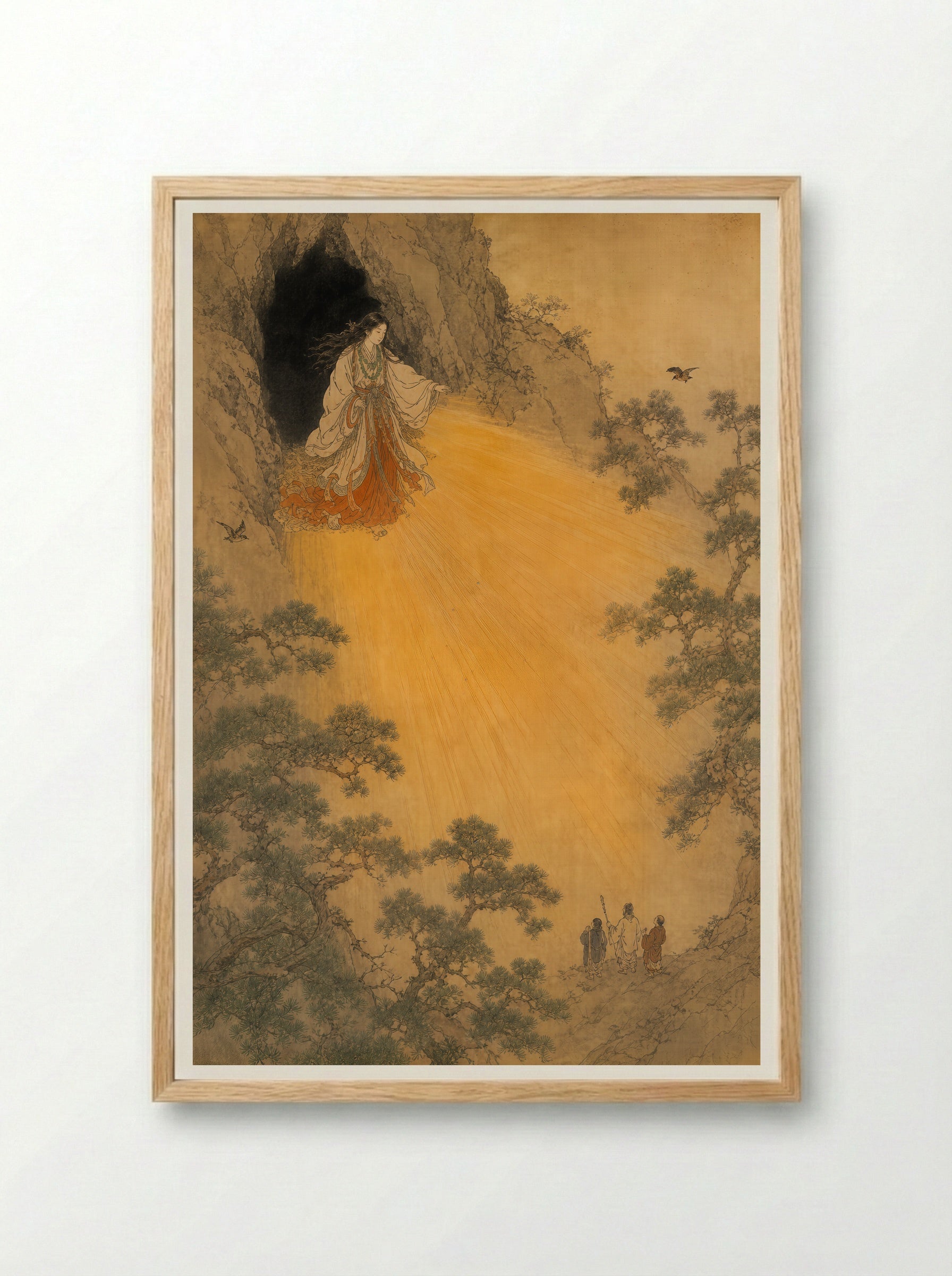 Amaterasu and the Rock-Cave: Light Returns to the World - Framed Print Wood