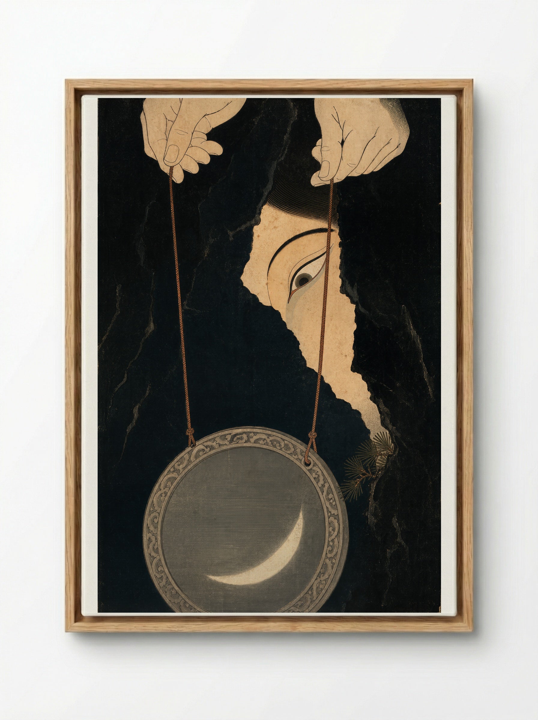 Amaterasu and the Rock-Cave: The Mirror at the Cave - Framed Canvas Wood