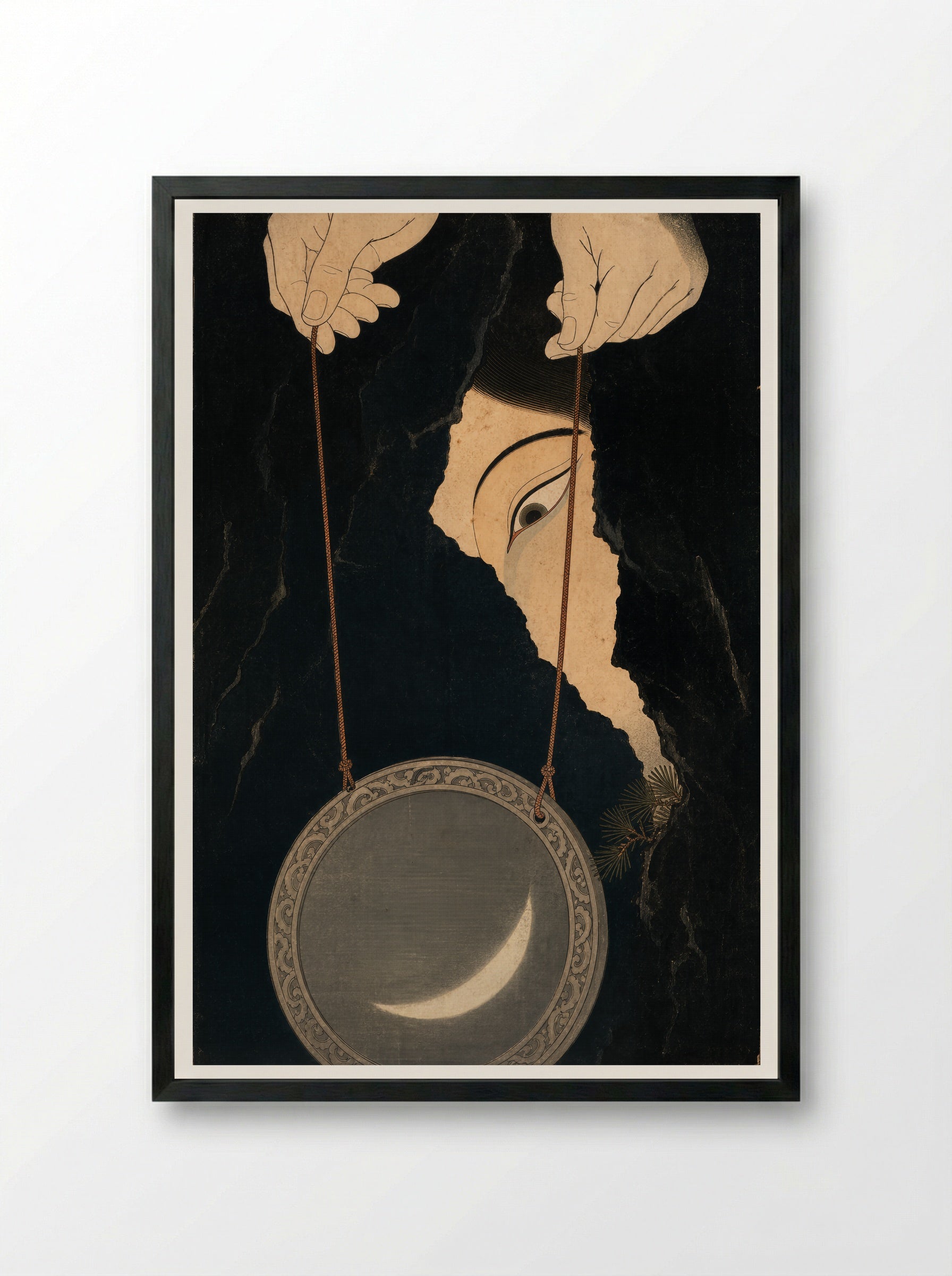 Amaterasu and the Rock-Cave: The Mirror at the Cave - Framed Print Black