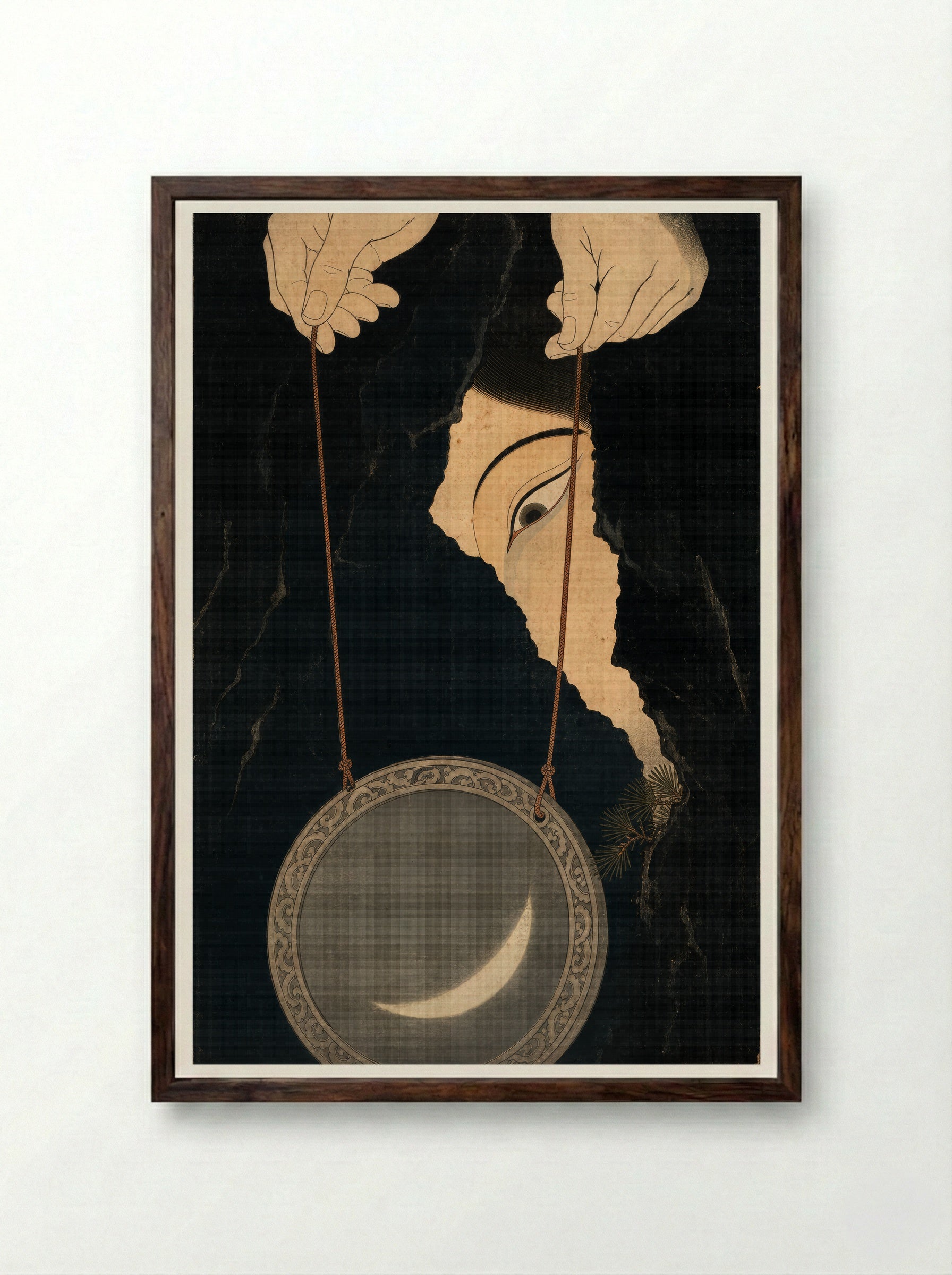 Amaterasu and the Rock-Cave: The Mirror at the Cave - Framed Print Dark Wood