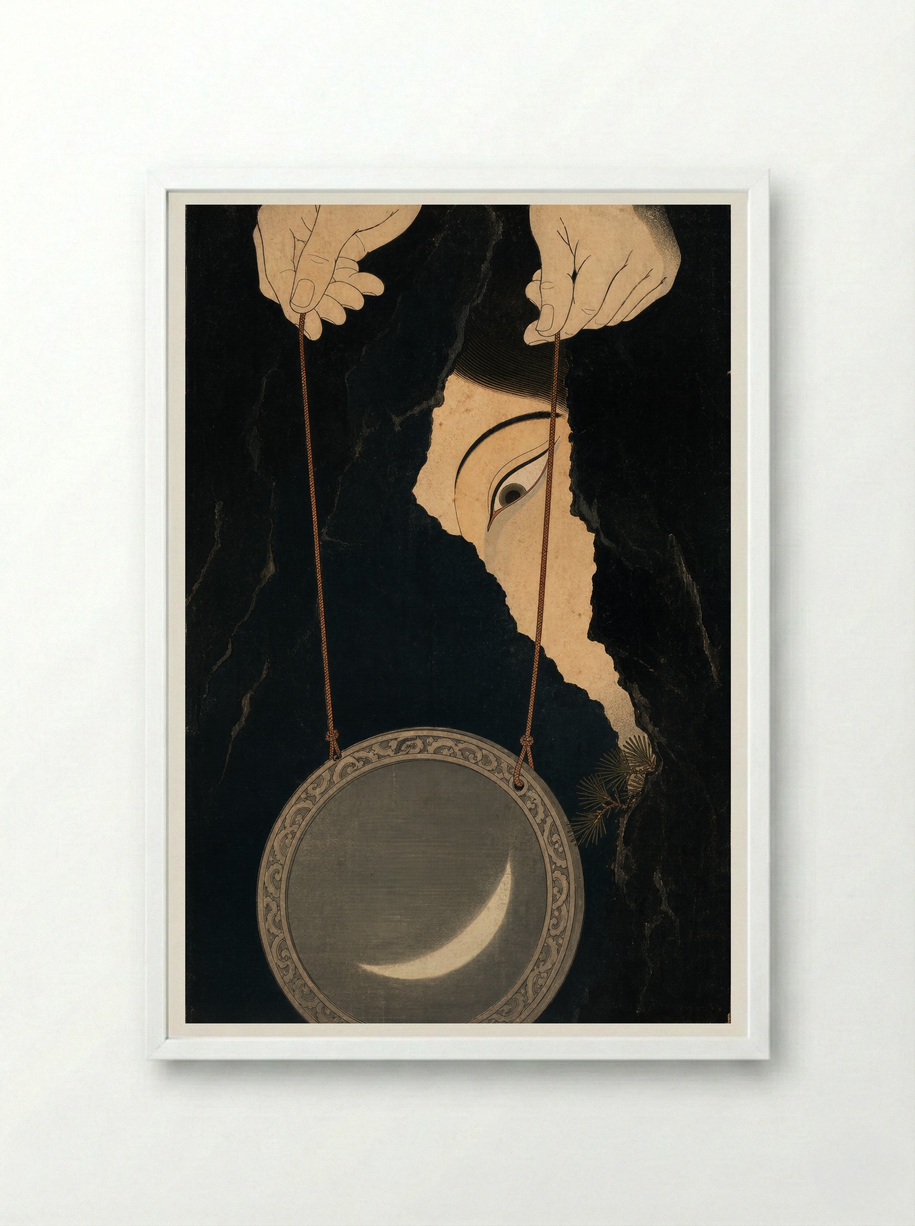 Amaterasu and the Rock-Cave: The Mirror at the Cave - Framed Print White