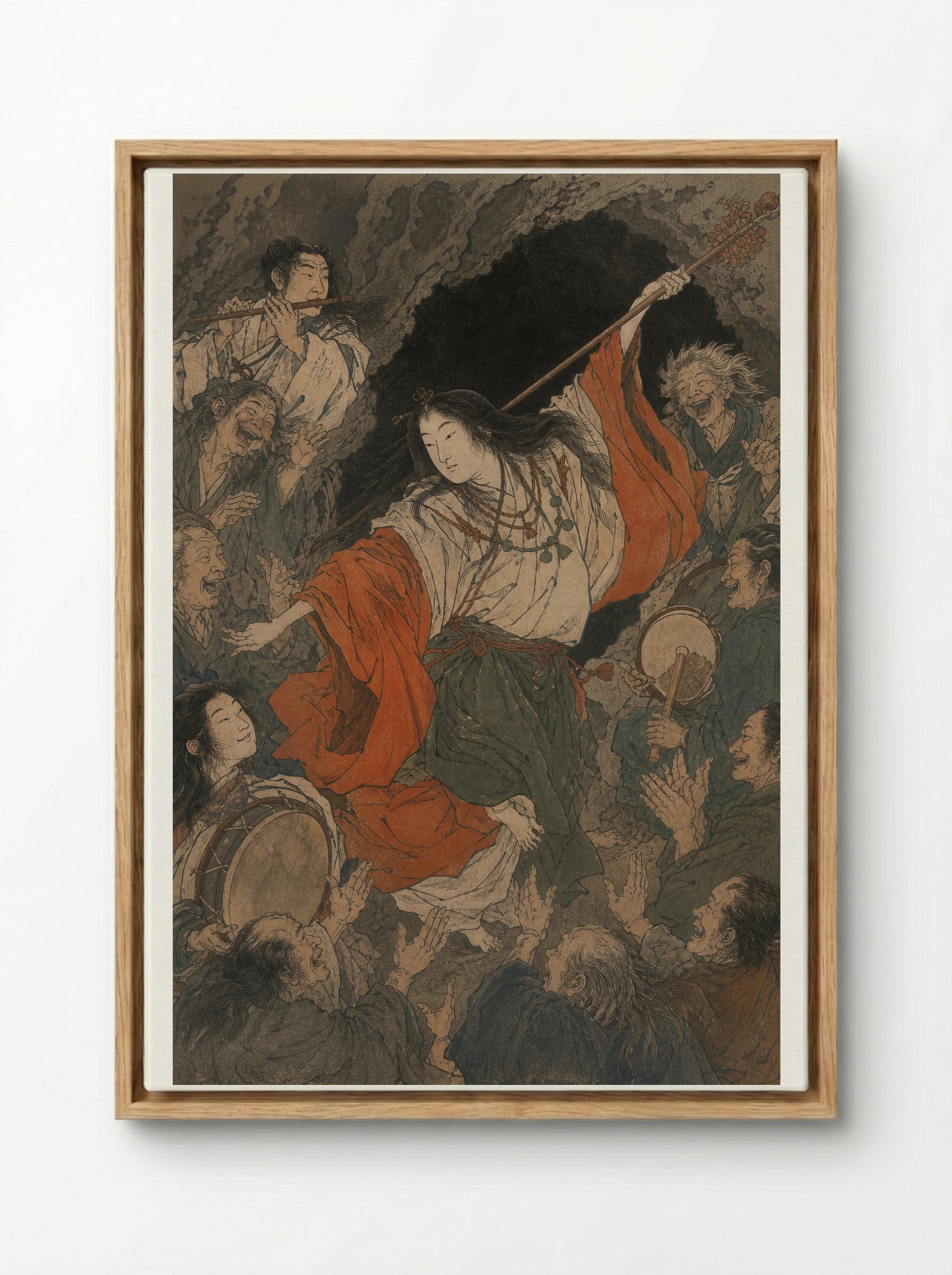 Amaterasu and the Rock-Cave: Uzume's Dance - Framed Canvas Wood