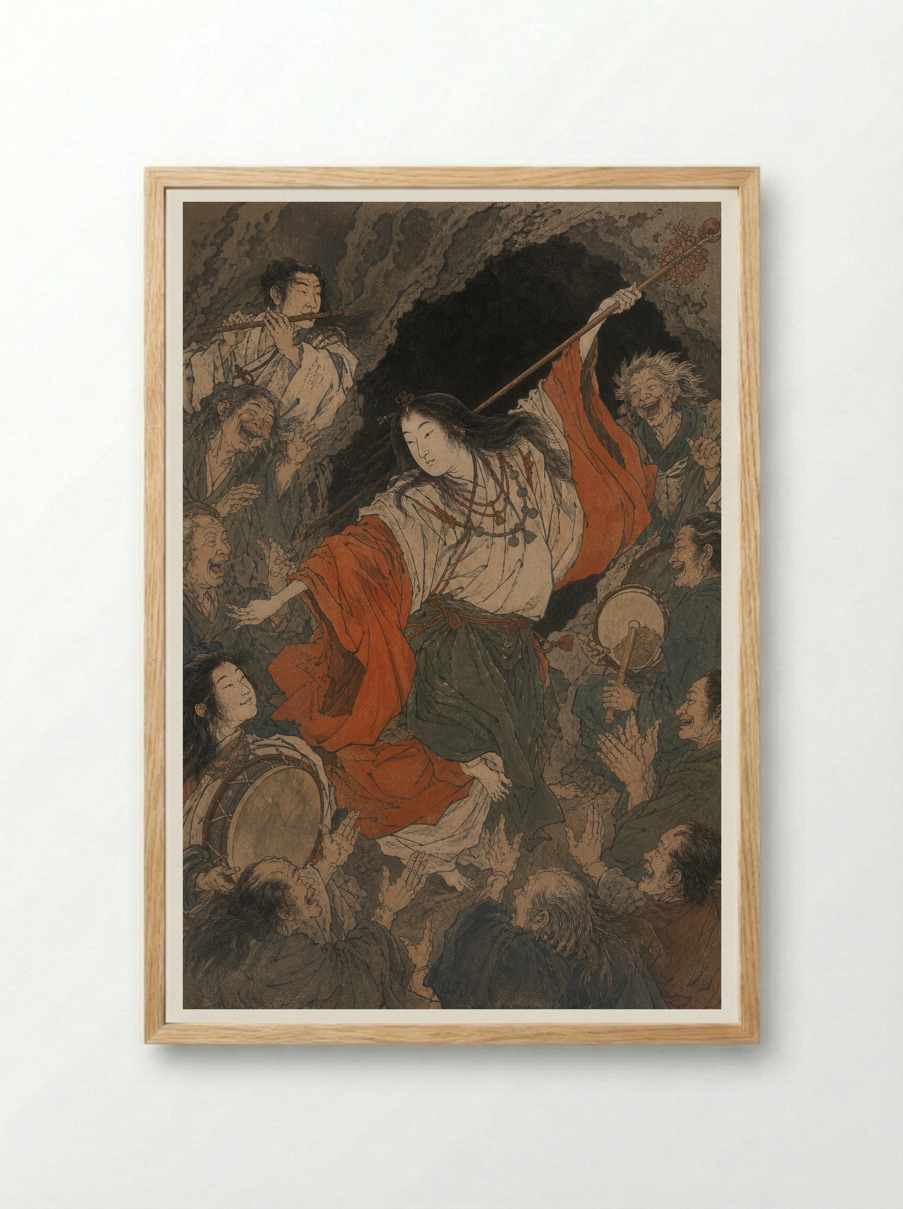 Amaterasu and the Rock-Cave: Uzume's Dance - Framed Print Wood