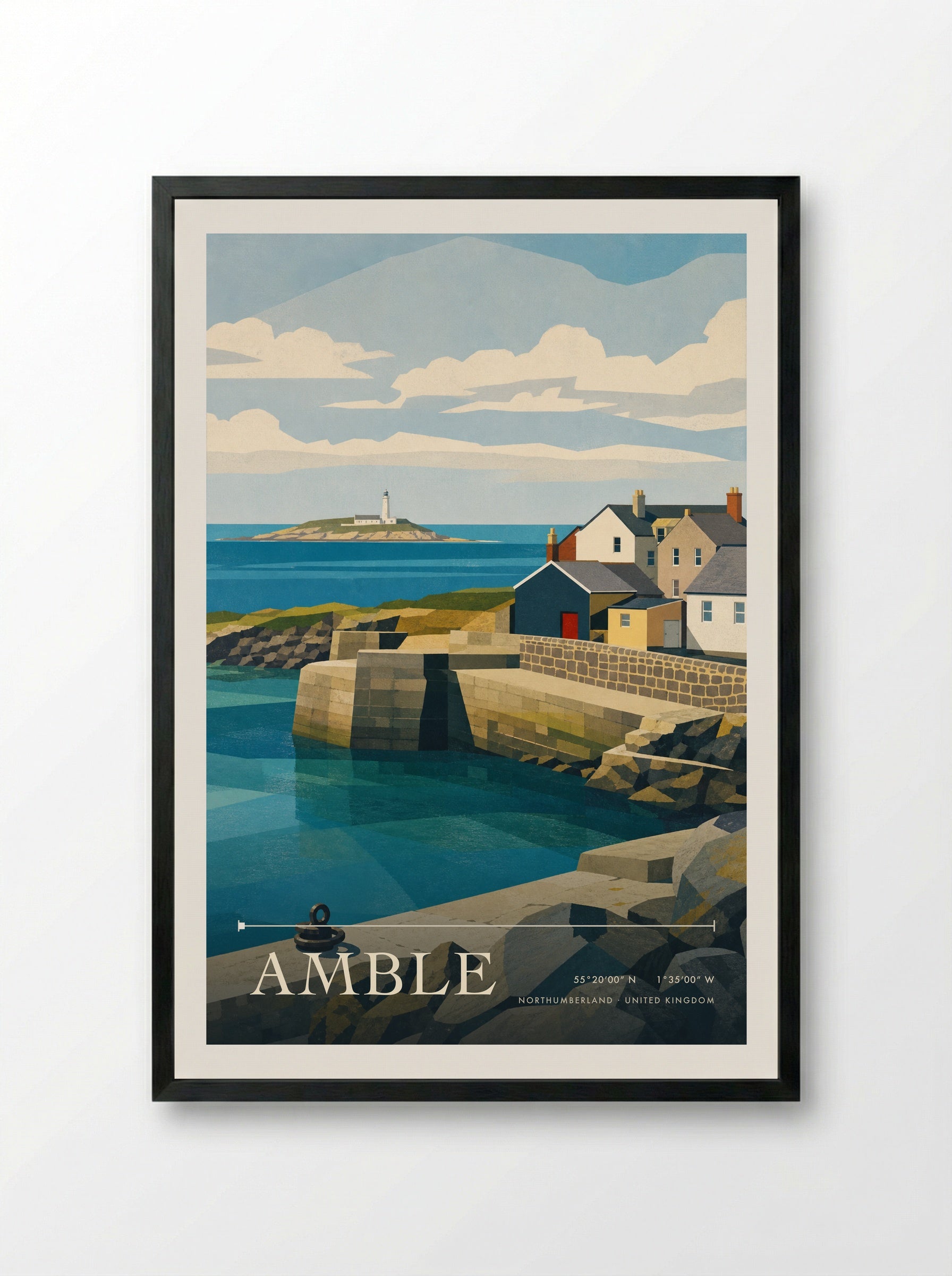 Amble Northumberland United Kingdom Travel Poster - Framed Print Black