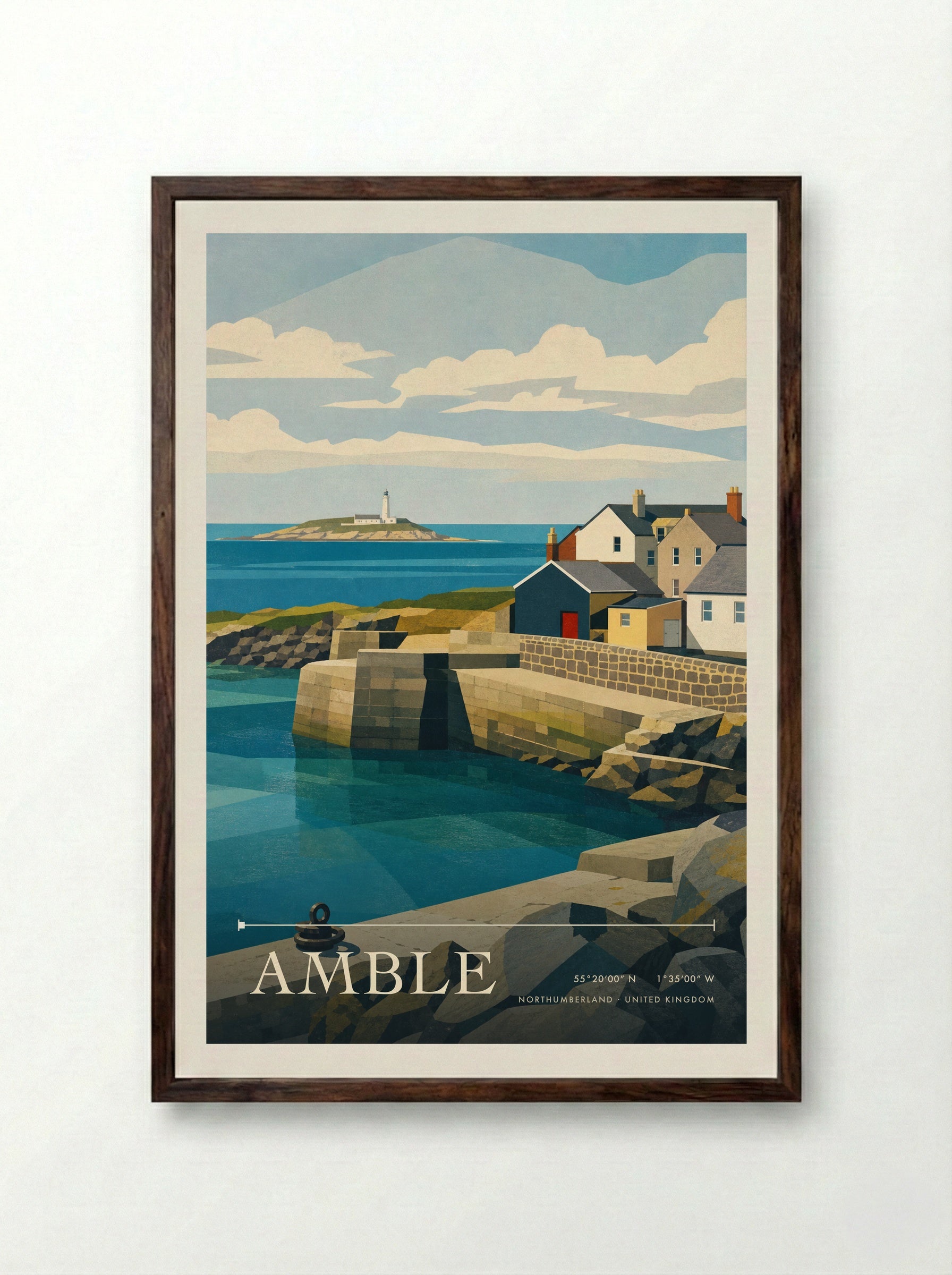 Amble Northumberland United Kingdom Travel Poster - Framed Print Dark Wood
