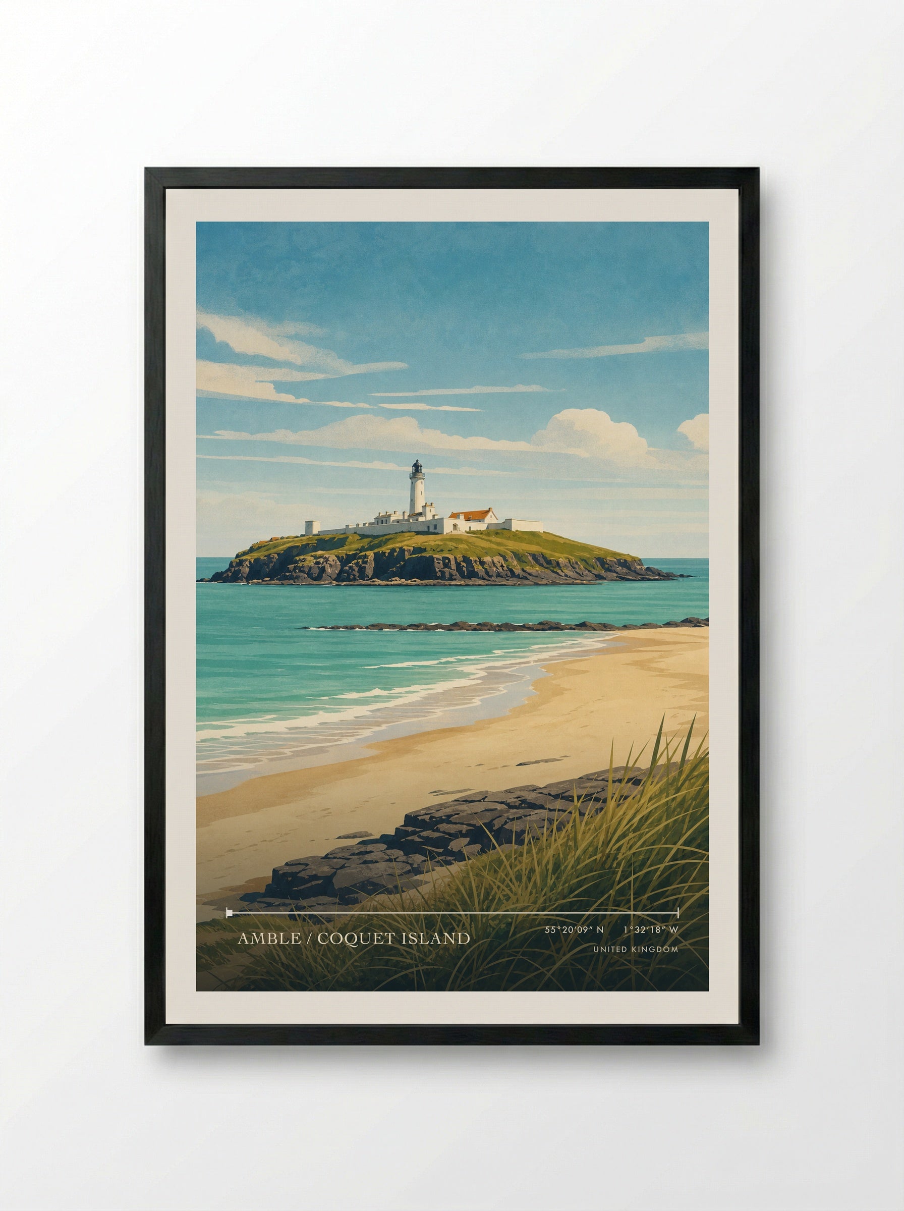 Amble / Coquet Island United Kingdom Travel Poster - Framed Print Black
