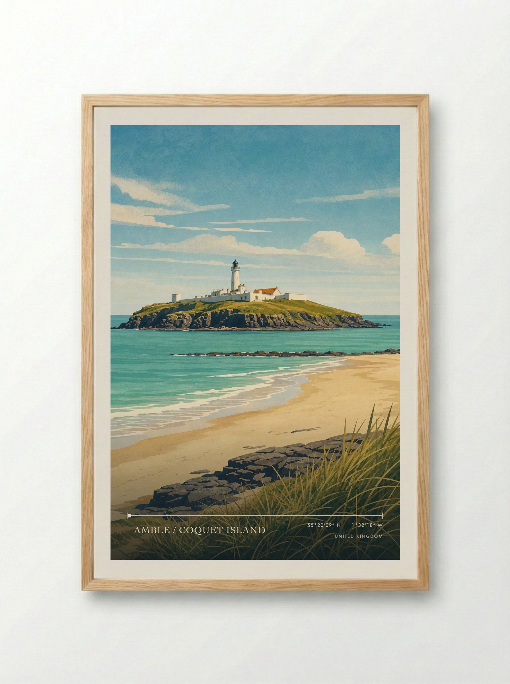Amble / Coquet Island United Kingdom Travel Poster - Framed Print Wood