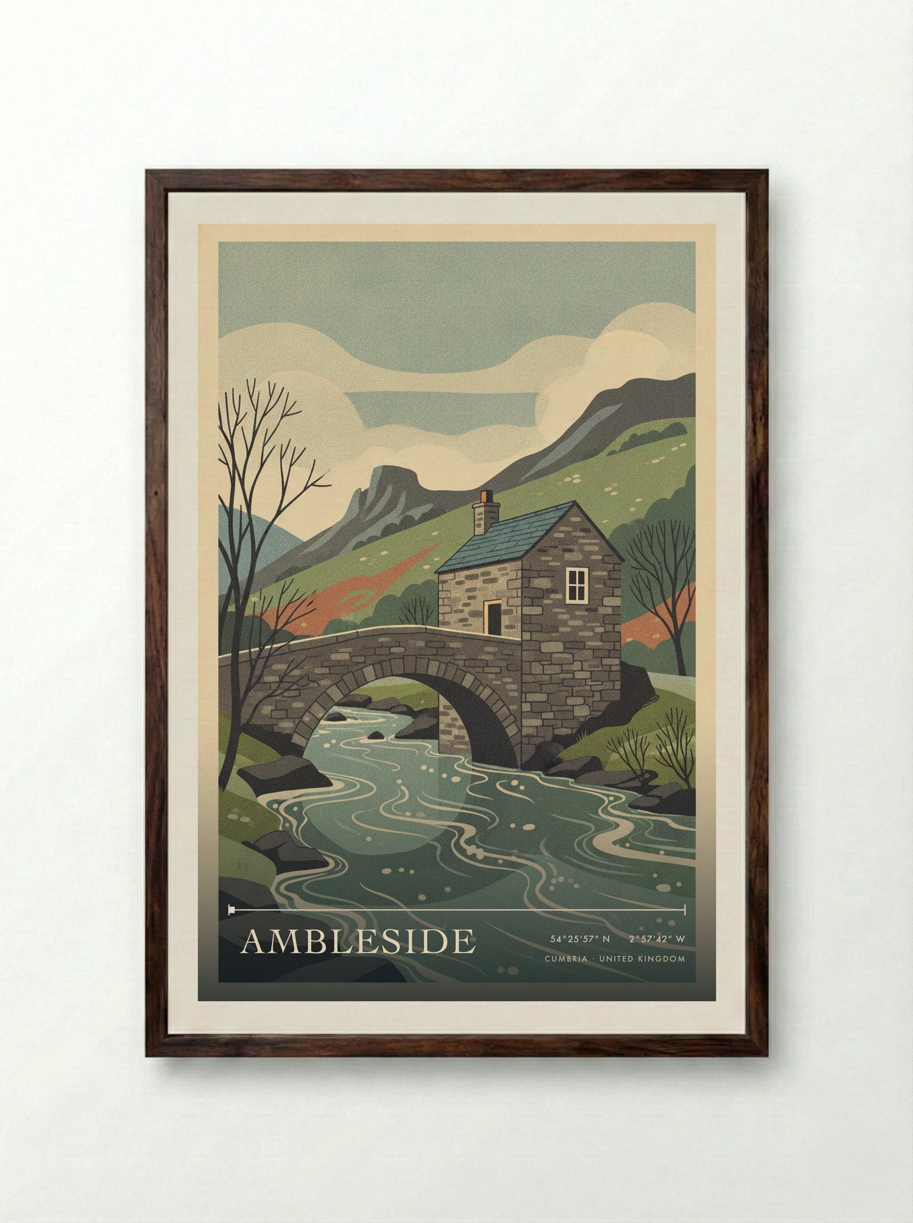 Ambleside Cumbria United Kingdom Travel Poster - Framed Print Dark Wood