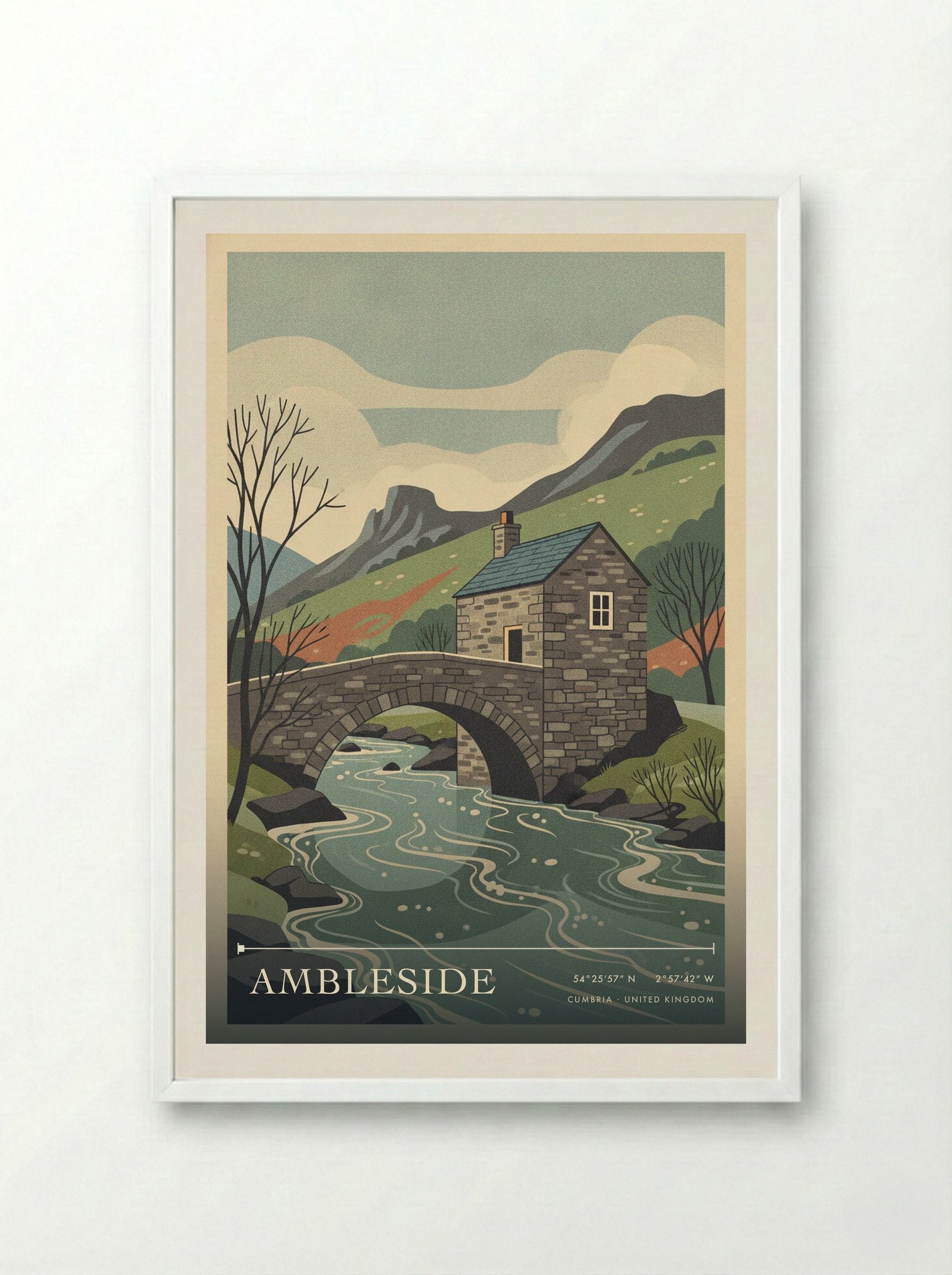 Ambleside Cumbria United Kingdom Travel Poster - Framed Print White