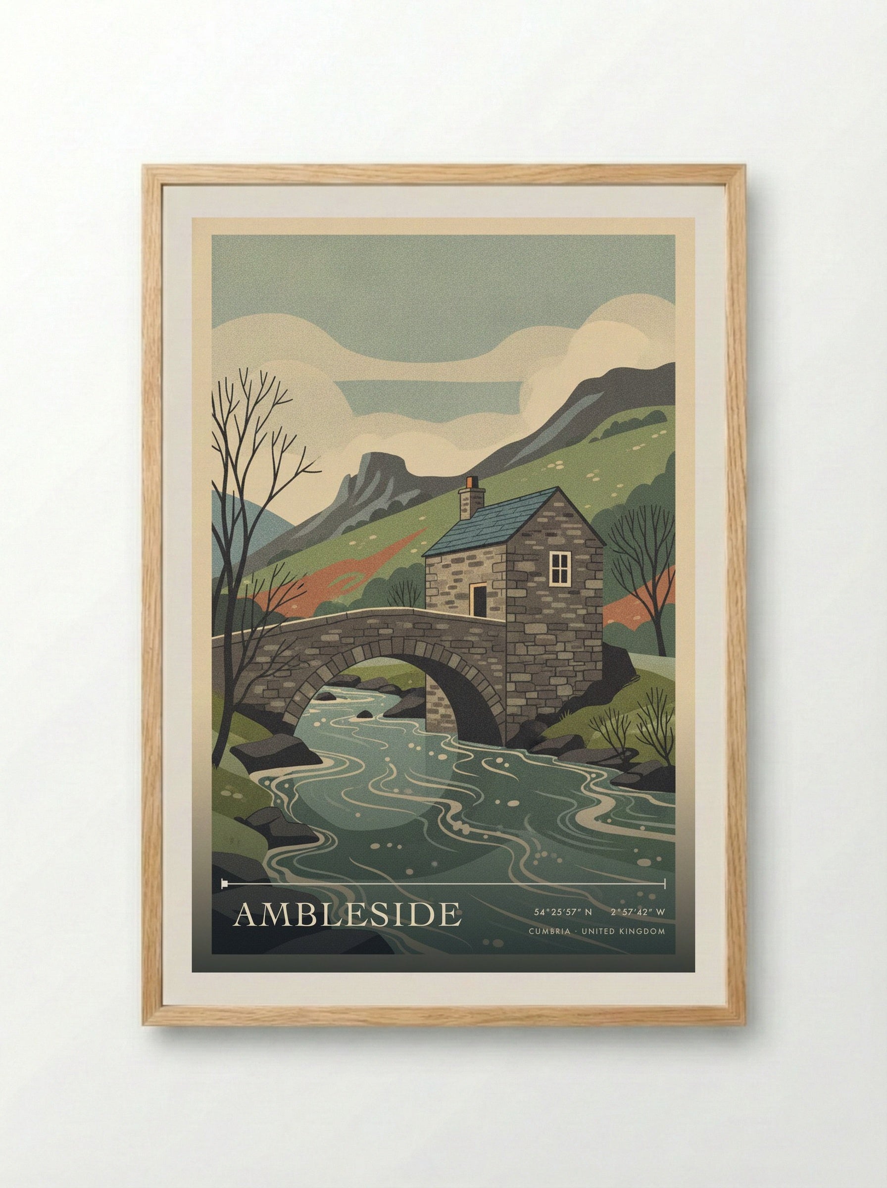 Ambleside Cumbria United Kingdom Travel Poster - Framed Print Wood
