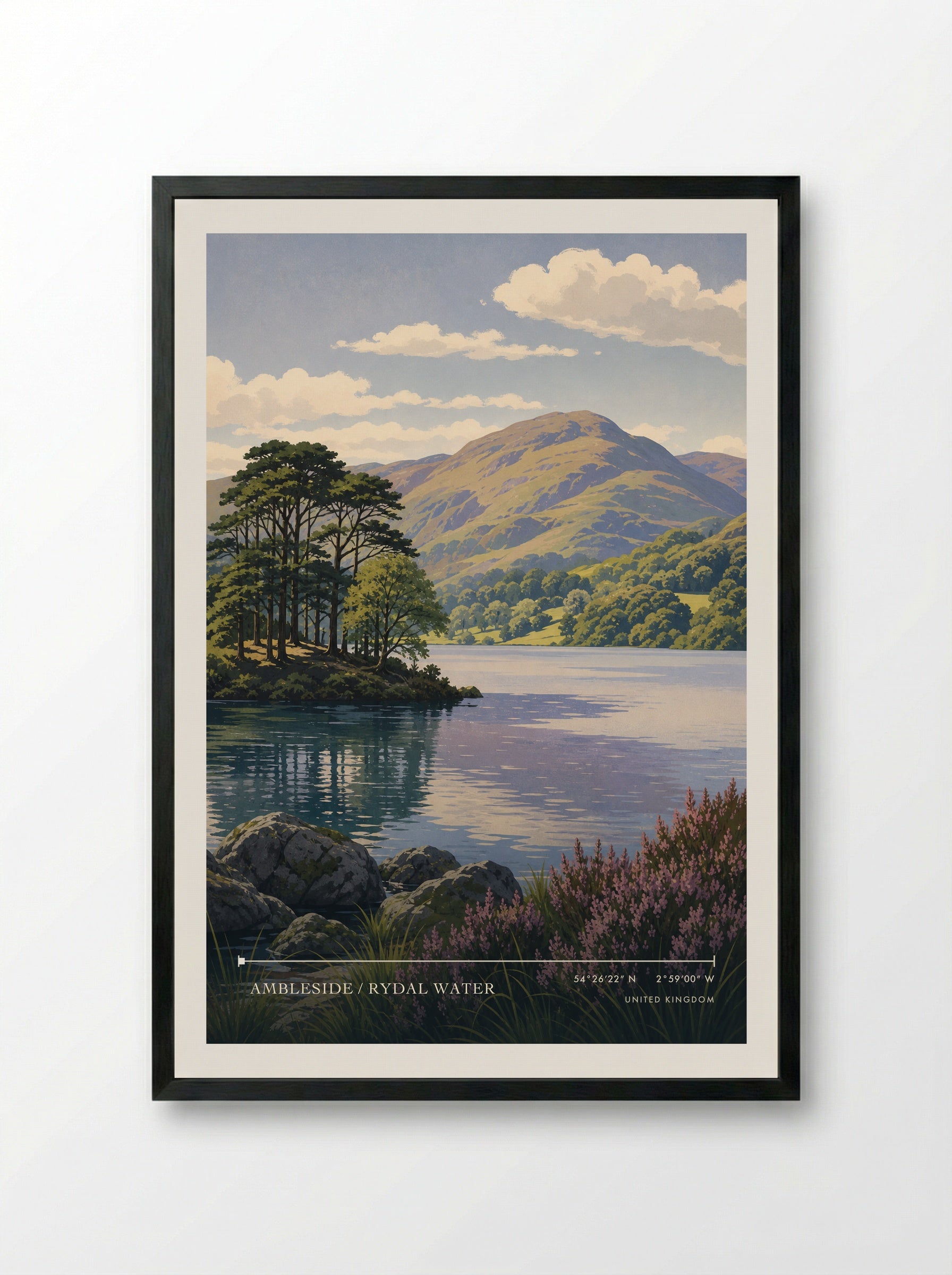 Ambleside / Rydal Water United Kingdom Travel Poster - Framed Print Black